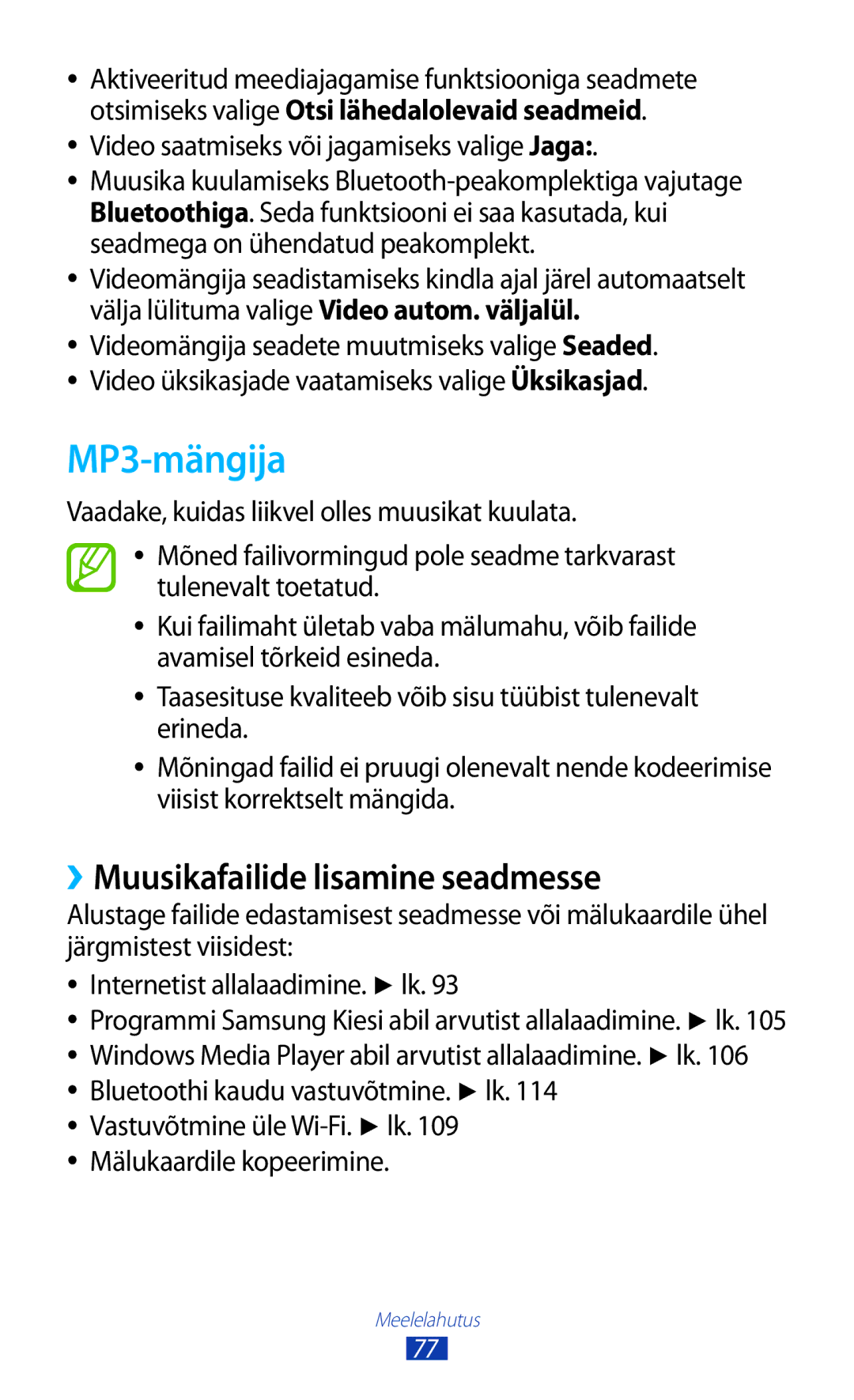 Samsung GT-I8160ZWZSEB, GT-I8160OKASEB manual MP3-mängija, ››Muusikafailide lisamine seadmesse, Mälukaardile kopeerimine 