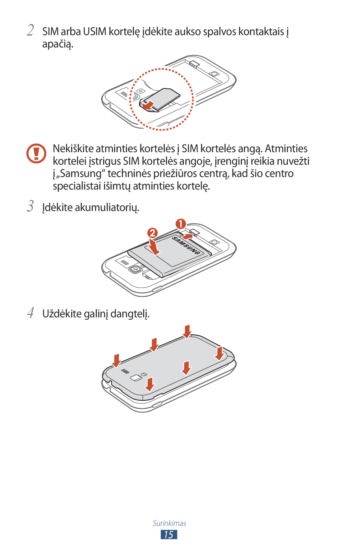 Samsung GT-I8160OKASEB, GT-I8160ZWASEB, GT-I8160ZWZSEB manual Surinkimas 