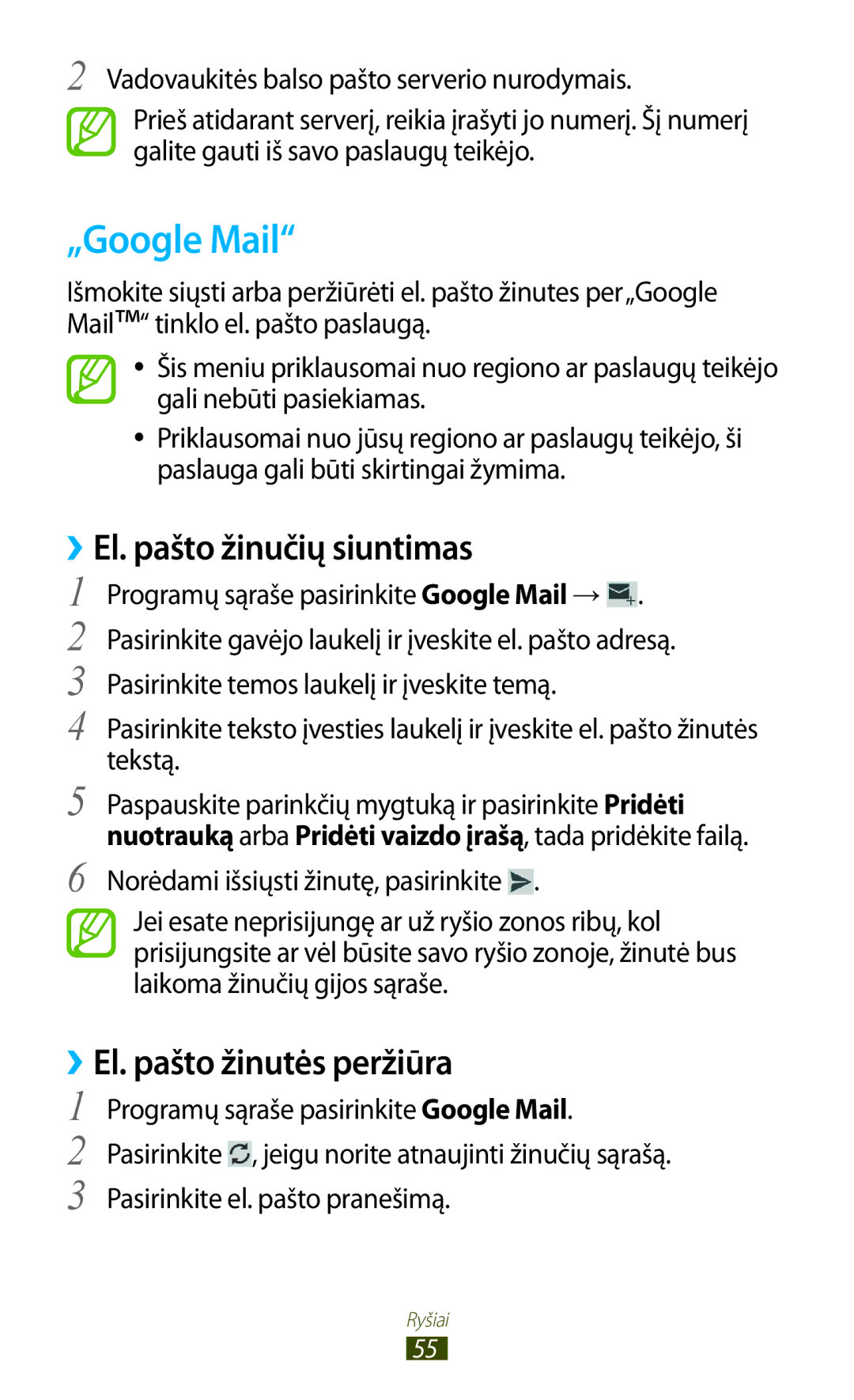 Samsung GT-I8160ZWASEB, GT-I8160OKASEB manual „Google Mail, ››El. pašto žinučių siuntimas, ››El. pašto žinutės peržiūra 