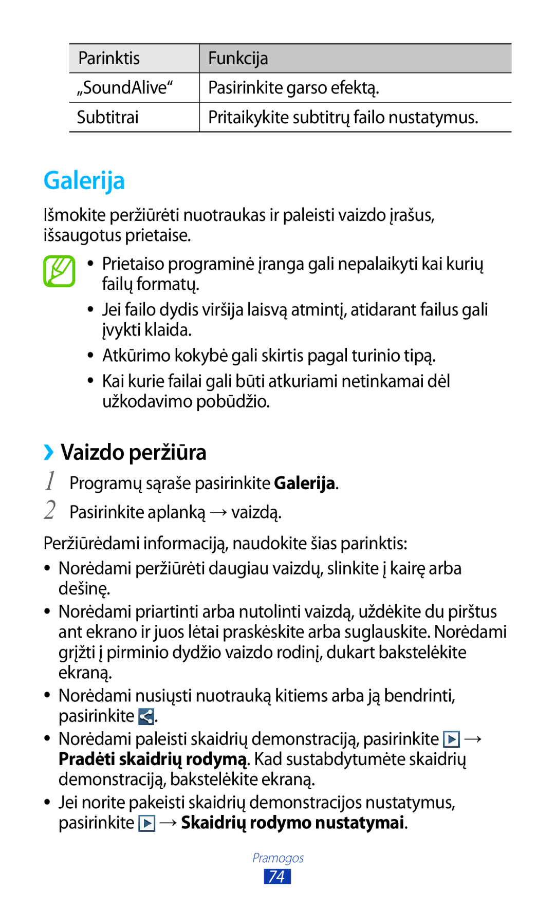 Samsung GT-I8160ZWZSEB, GT-I8160OKASEB, GT-I8160ZWASEB manual Galerija, ››Vaizdo peržiūra 