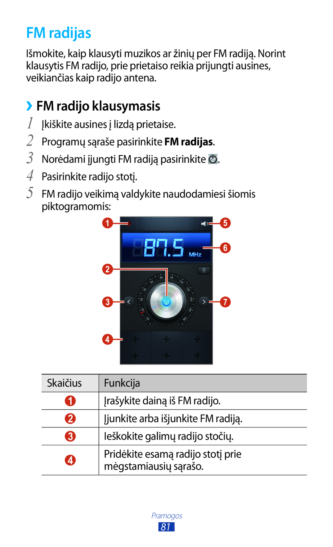 Samsung GT-I8160OKASEB, GT-I8160ZWASEB, GT-I8160ZWZSEB manual FM radijas, ››FM radijo klausymasis 