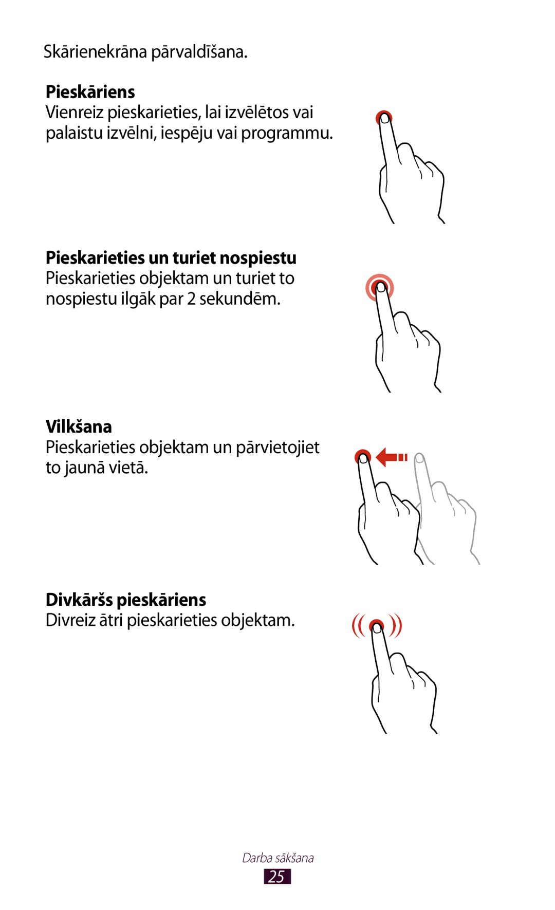 Samsung GT-I8160ZWASEB, GT-I8160OKASEB, GT-I8160ZWZSEB manual Pieskāriens, Vilkšana, Divkāršs pieskāriens 