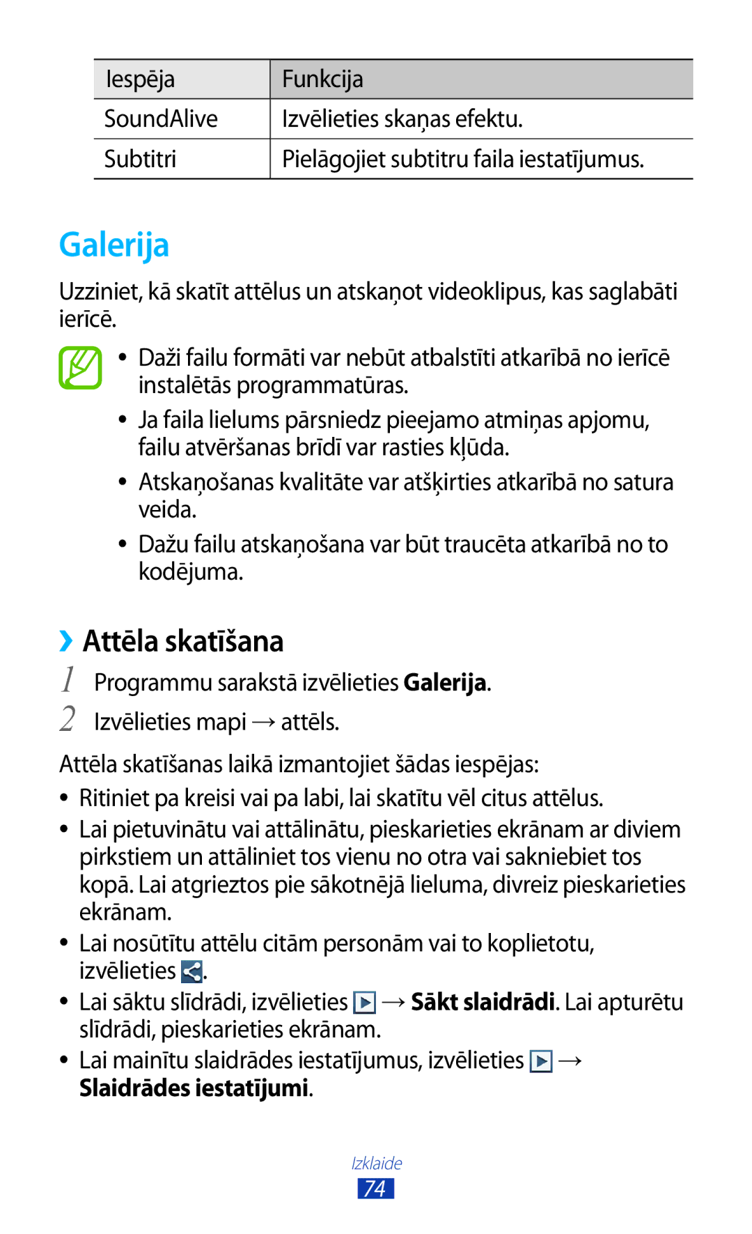 Samsung GT-I8160ZWZSEB, GT-I8160OKASEB, GT-I8160ZWASEB manual Galerija, ››Attēla skatīšana 