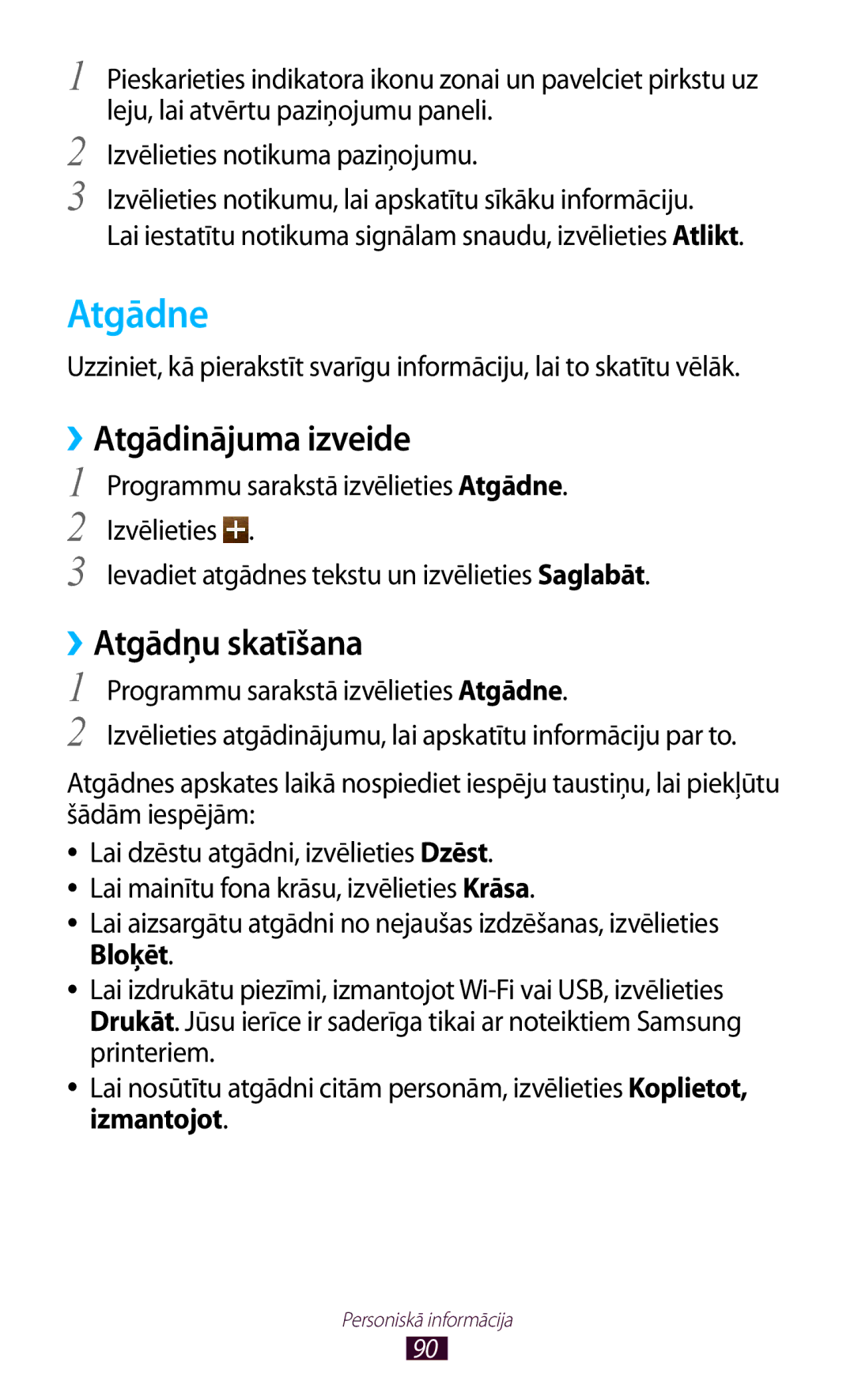 Samsung GT-I8160OKASEB, GT-I8160ZWASEB, GT-I8160ZWZSEB Atgādne, ››Atgādinājuma izveide, ››Atgādņu skatīšana, Izmantojot 