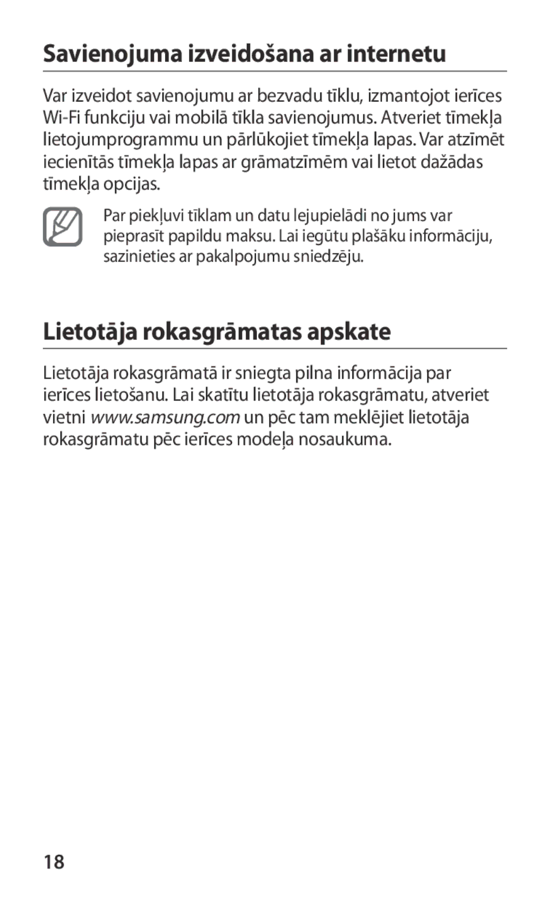 Samsung GT-I8160OKASEB, GT-I8160ZWASEB manual Savienojuma izveidošana ar internetu, Lietotāja rokasgrāmatas apskate 