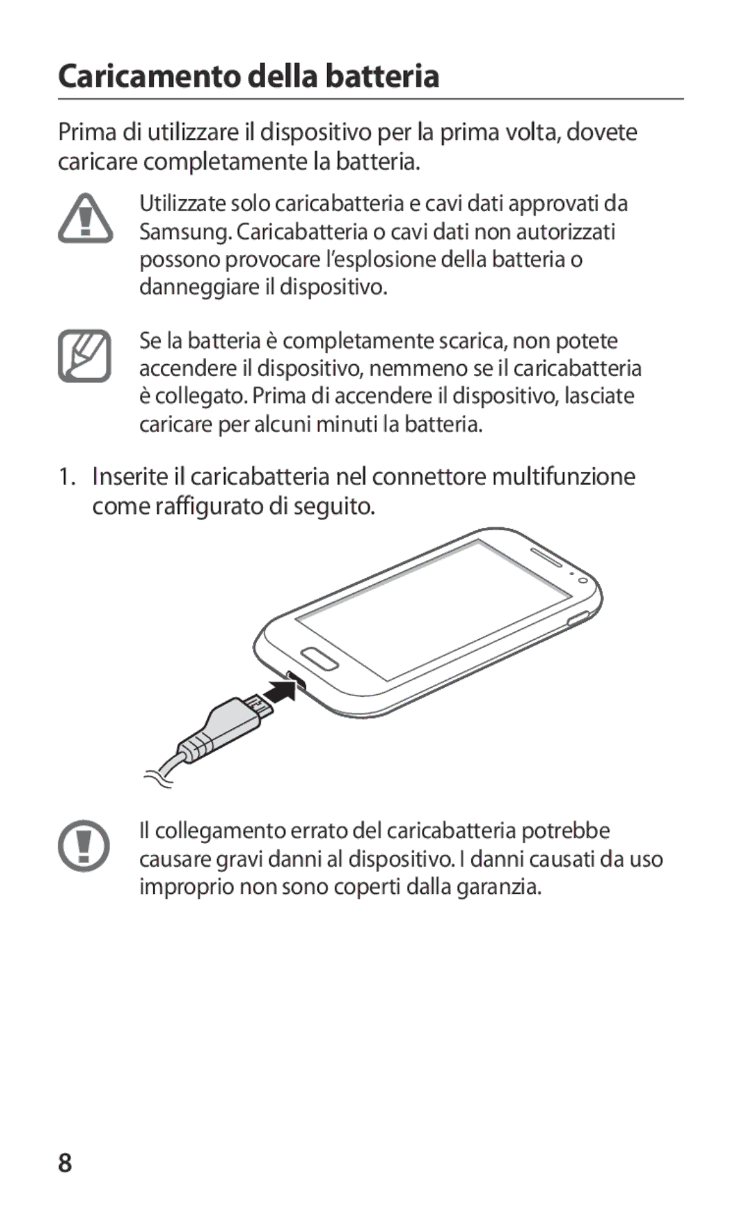 Samsung GT-I8160OKATUR, GT-I8160ZWAITV, GT-I8160OKAITV, GT-I8160OKAHUI, GT-I8160OKAOMN manual Caricamento della batteria 