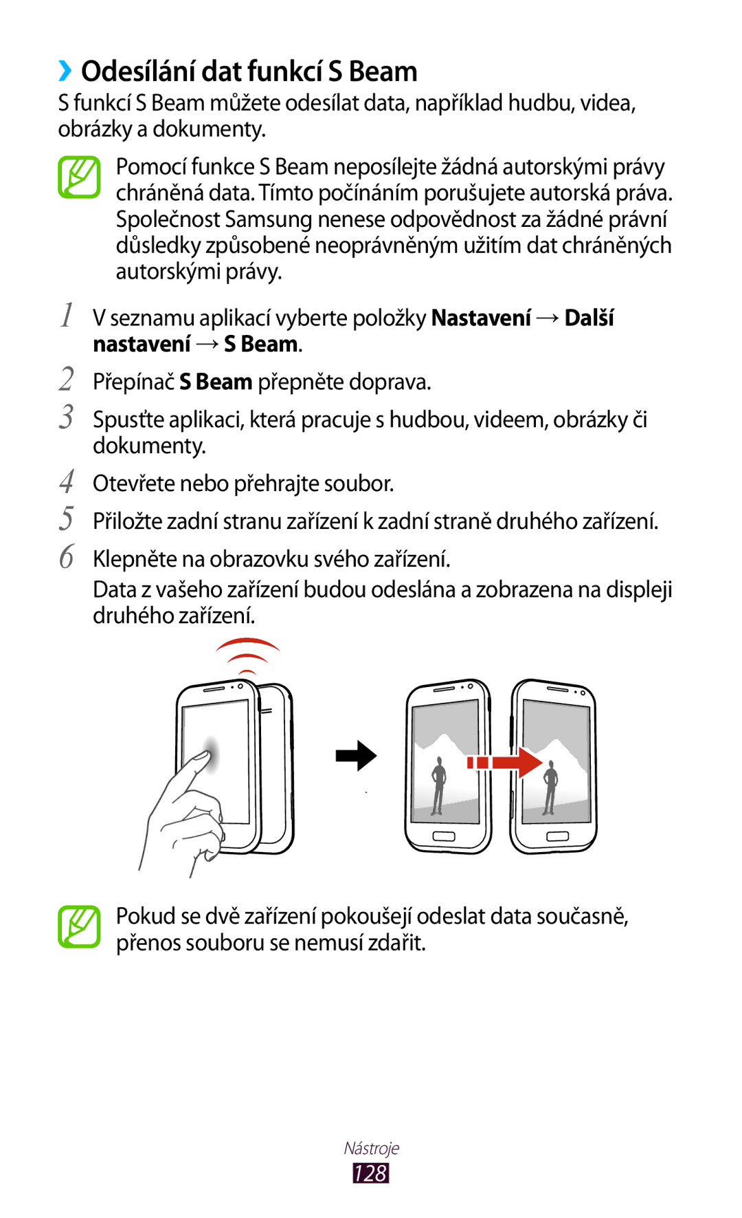 Samsung GT2I8160ZWPO2C, GT-I8160OKPO2C, GT2I8160ZWPXEZ, GT-I8160OKPXEZ, GT2I8160OKPO2C ››Odesílání dat funkcí S Beam, 128 