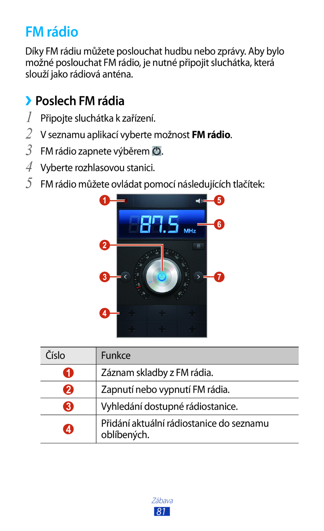 Samsung GT2I8160OKPO2C, GT-I8160OKPO2C, GT2I8160ZWPXEZ, GT2I8160ZWPO2C, GT-I8160OKPXEZ manual FM rádio, ››Poslech FM rádia 