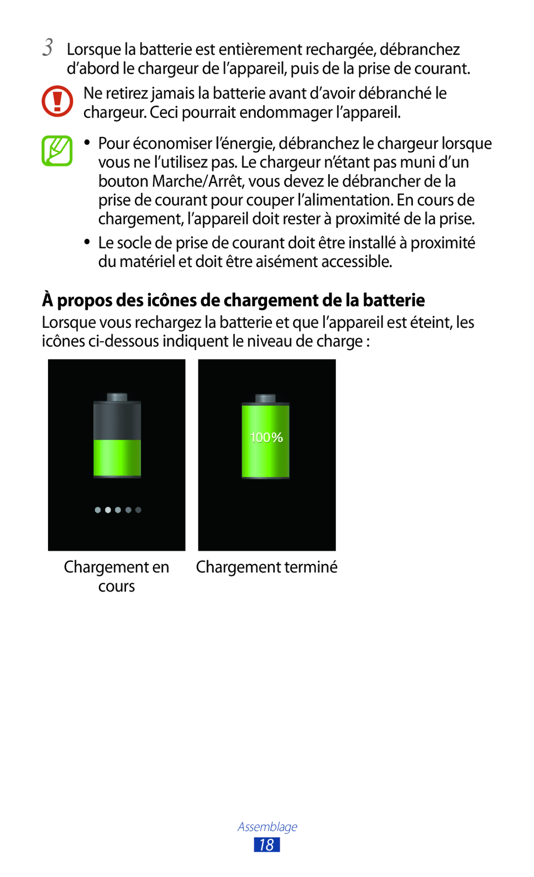 Samsung GT-I8160OKPXEF, GT-I8160ZWPXEF, GT-I8160OKPNRJ manual Propos des icônes de chargement de la batterie 