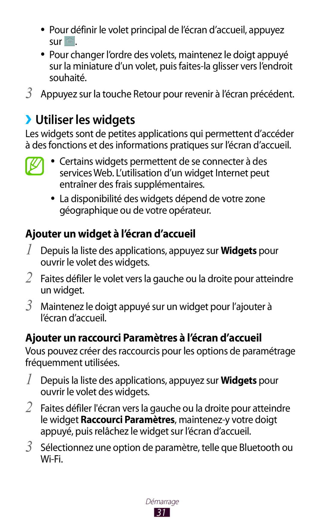 Samsung GT-I8160ZWPXEF, GT-I8160OKPXEF, GT-I8160OKPNRJ manual ››Utiliser les widgets, Ajouter un widget à l’écran d’accueil 