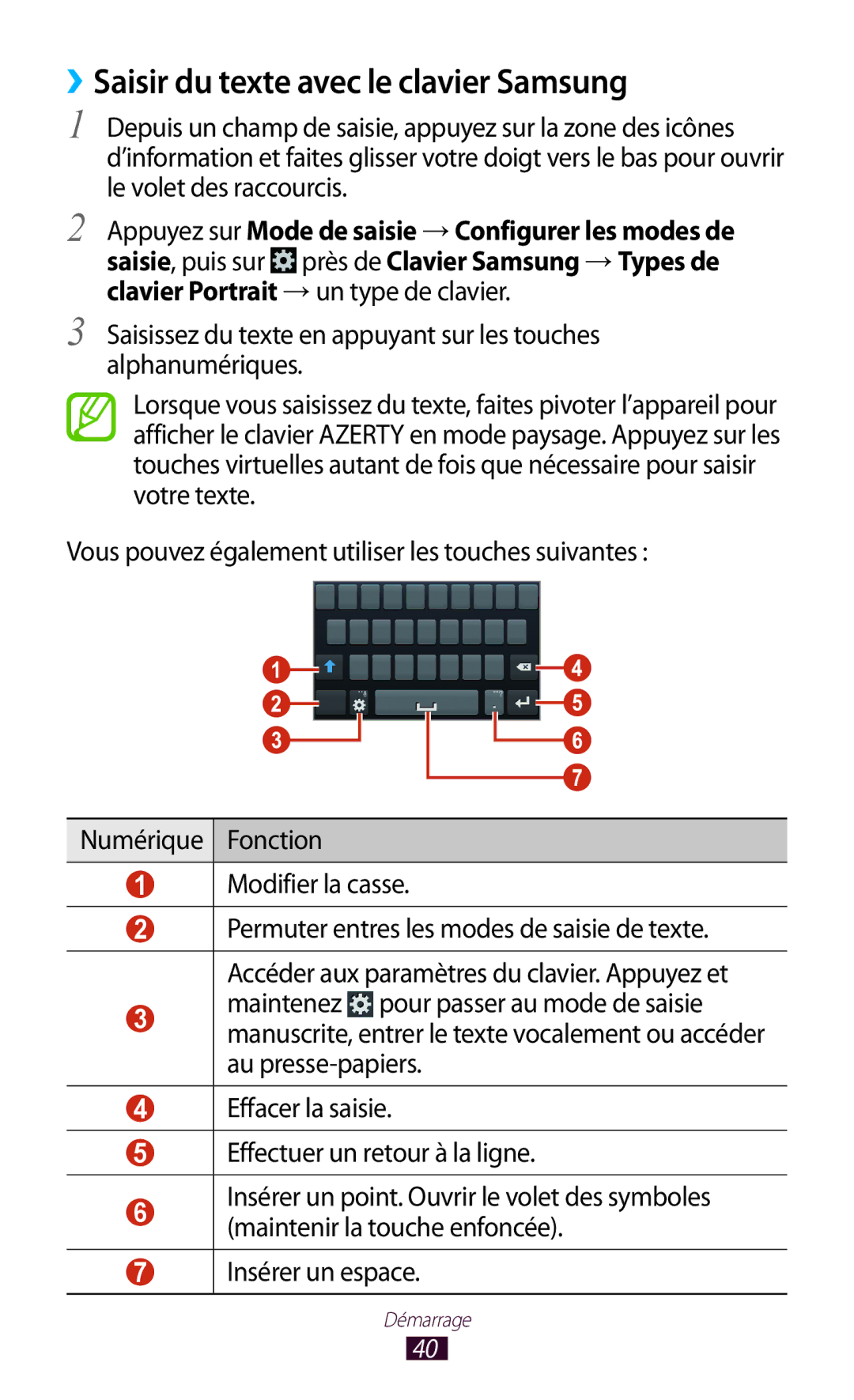 Samsung GT-I8160ZWPXEF, GT-I8160OKPXEF, GT-I8160OKPNRJ manual ››Saisir du texte avec le clavier Samsung, Insérer un espace 