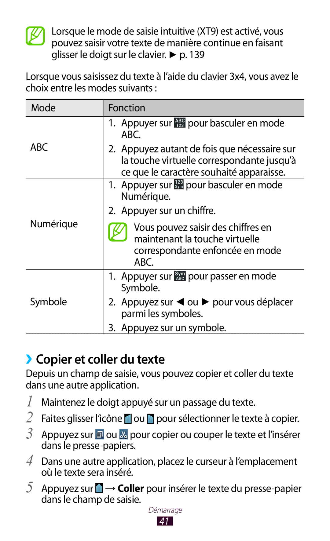 Samsung GT-I8160OKPNRJ manual ››Copier et coller du texte, Appuyer sur Pour passer en mode Symbole, Parmi les symboles 