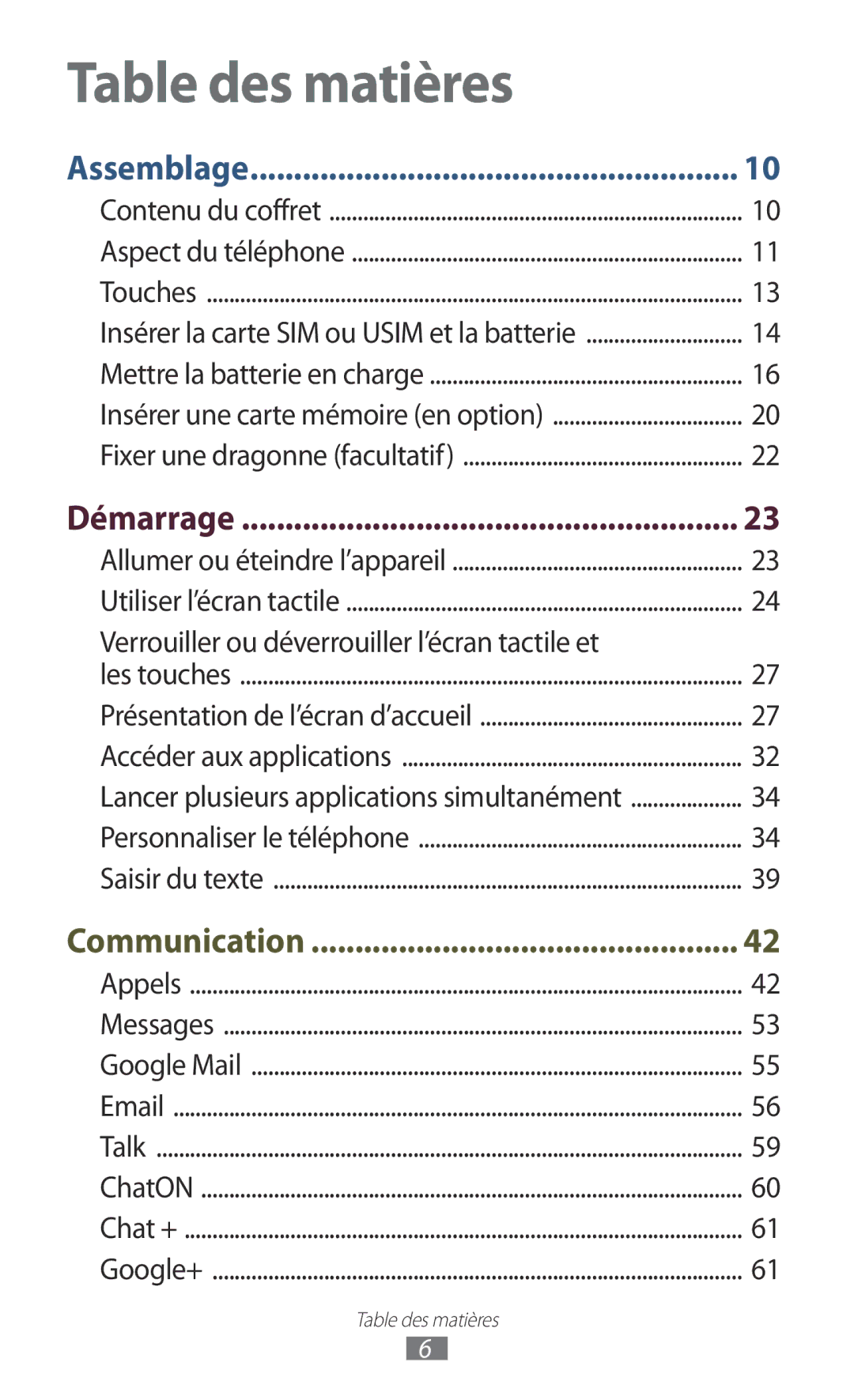 Samsung GT-I8160OKPXEF, GT-I8160ZWPXEF, GT-I8160OKPNRJ manual Table des matières 