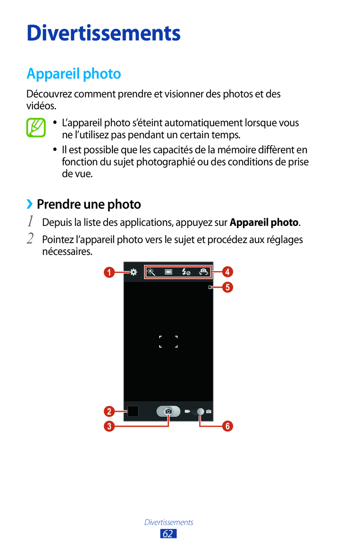 Samsung GT-I8160OKPNRJ, GT-I8160OKPXEF, GT-I8160ZWPXEF manual Appareil photo, ››Prendre une photo 