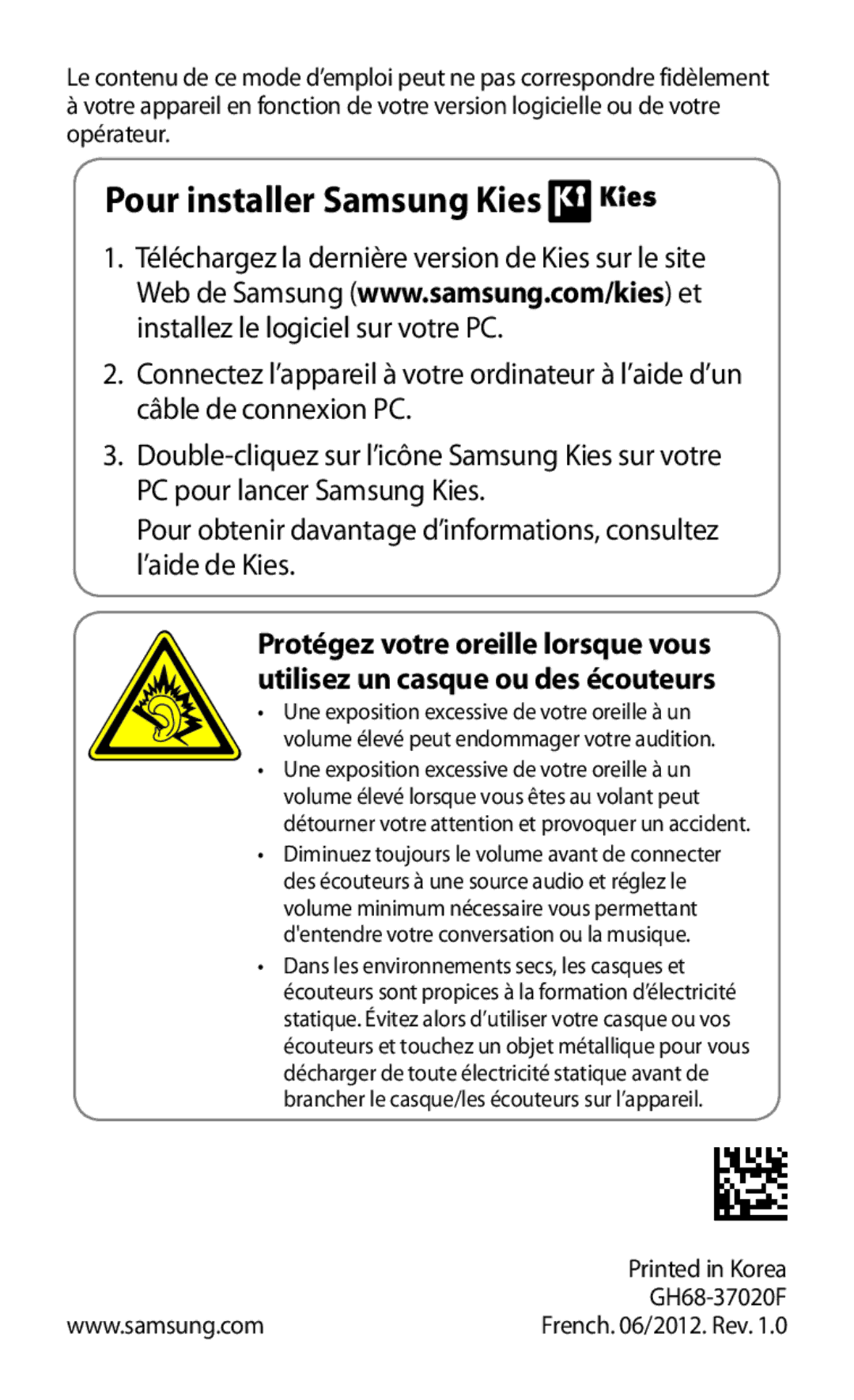 Samsung GT-I8160ZWPXEF, GT-I8160OKPXEF, GT-I8160OKPNRJ manual Pour installer Samsung Kies 