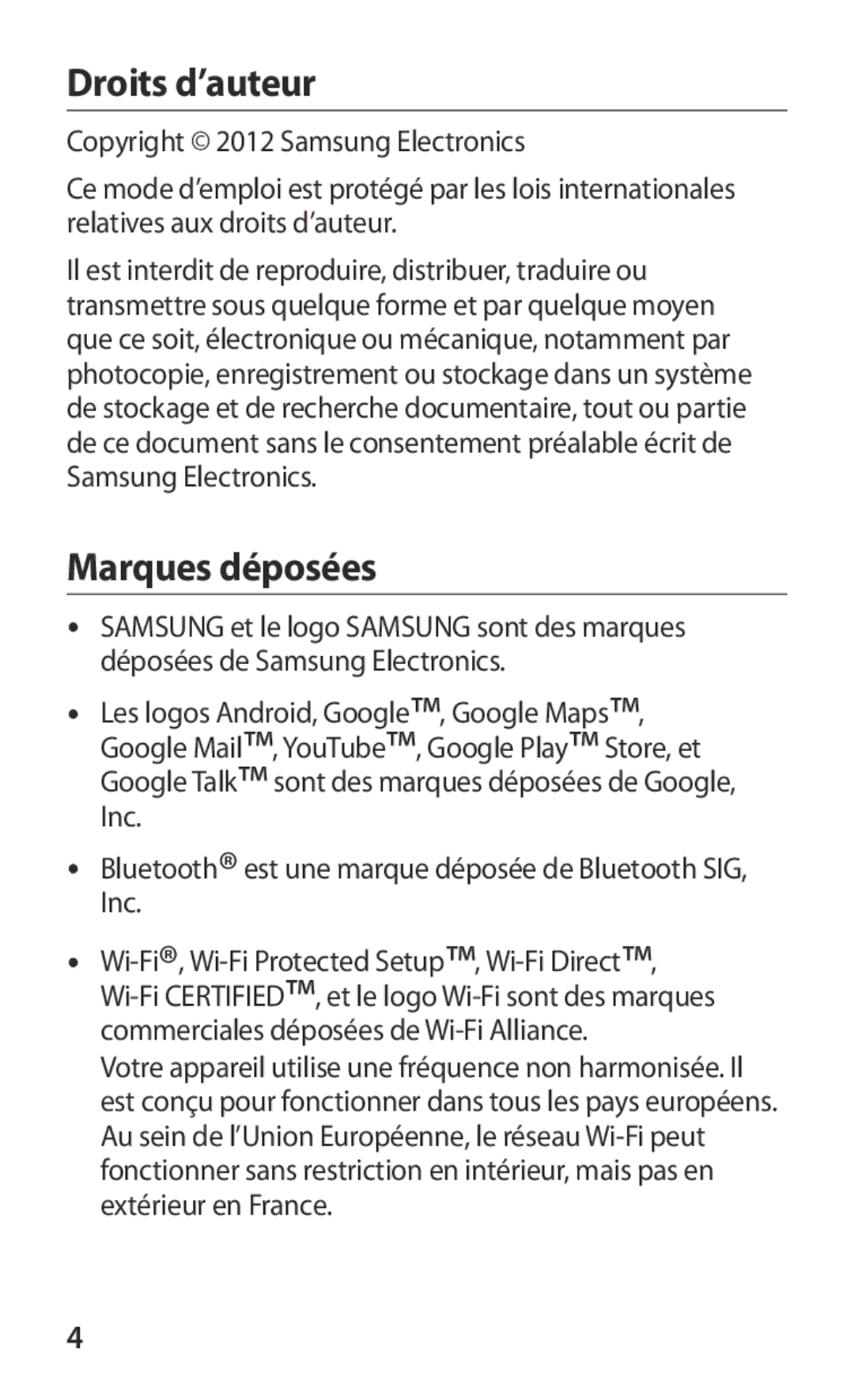 Samsung GT-I8160ZWPXEF, GT-I8160OKPXEF, GT-I8160OKPNRJ manual Droits d’auteur, Marques déposées 