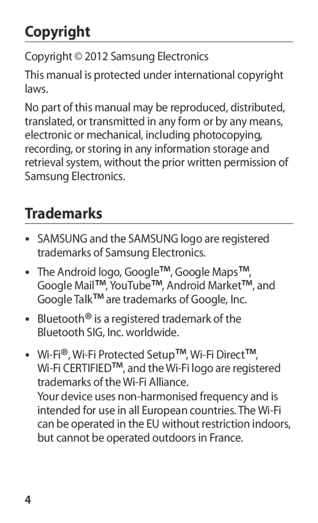 Samsung GT-I8160OKAEUR, GT-I8160ZWADBT, GT-I8160OKAEPL, GT-I8160OKAXEO, GT-I8160OKATUR, GT-I8160OKAATO Copyright, Trademarks 