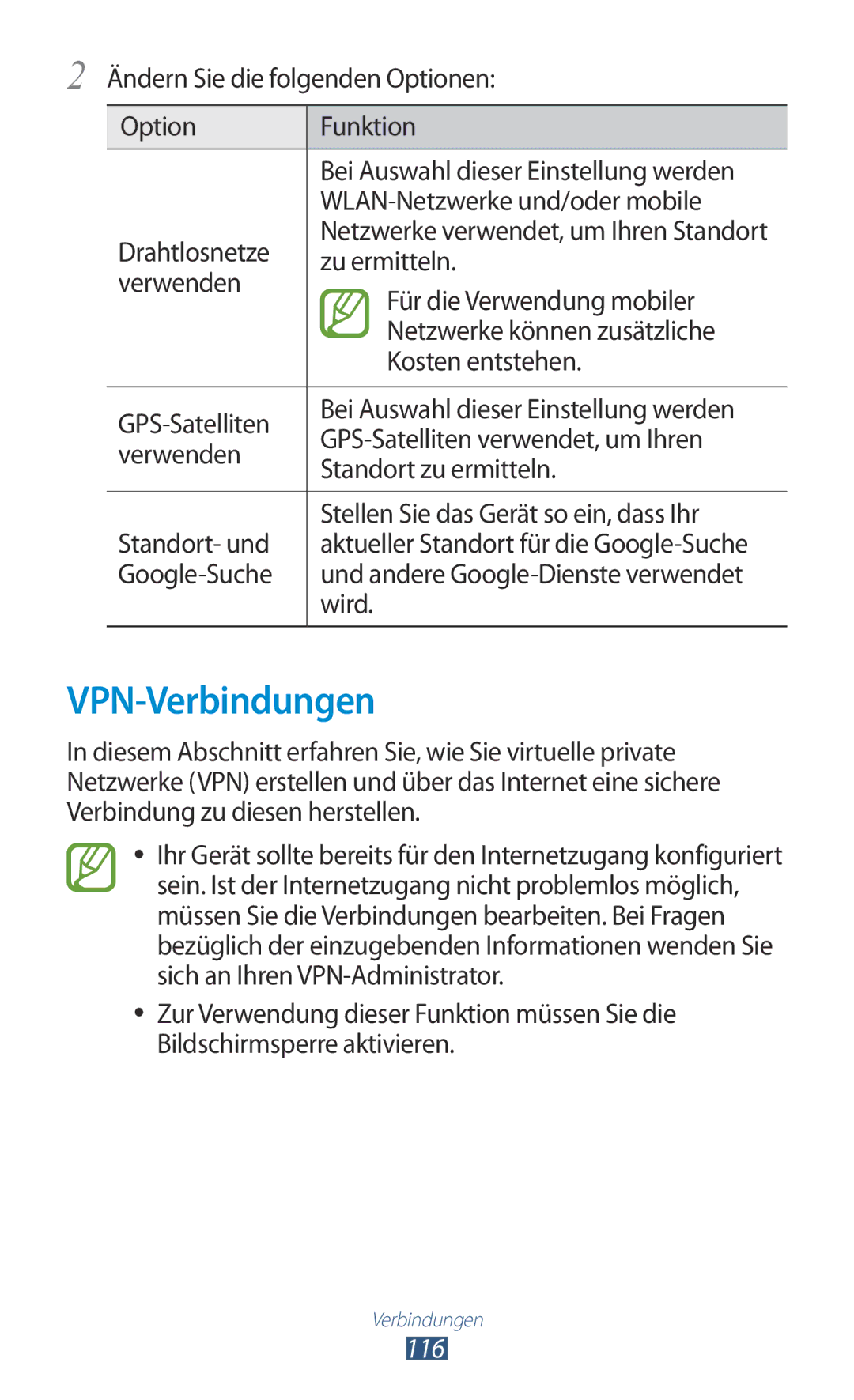 Samsung GT-I8160ZWAEUR, GT-I8160ZWADBT, GT-I8160OKAEPL, GT-I8160OKAXEO, GT-I8160OKATUR, GT-I8160OKAEUR VPN-Verbindungen, 116 