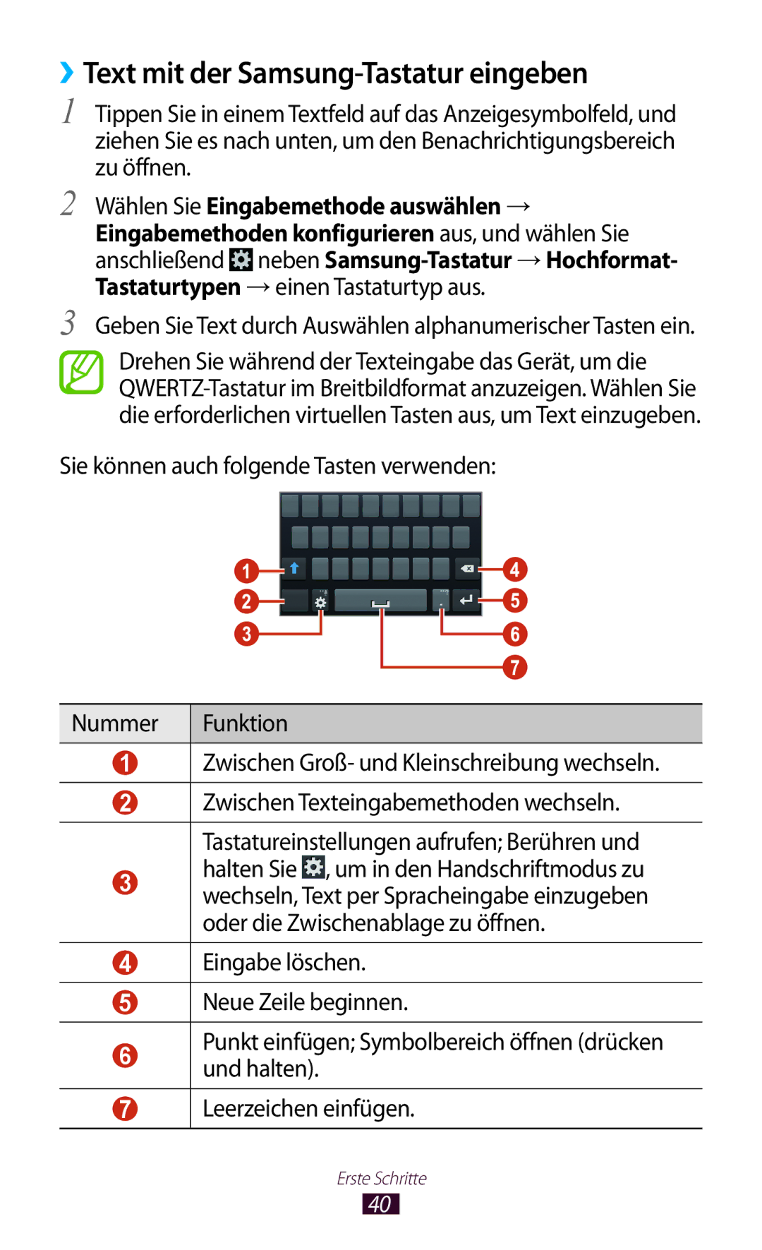 Samsung GT-I8160OKAITV, GT-I8160ZWADBT, GT-I8160OKAEPL, GT-I8160OKAXEO manual ››Text mit der Samsung-Tastatur eingeben 