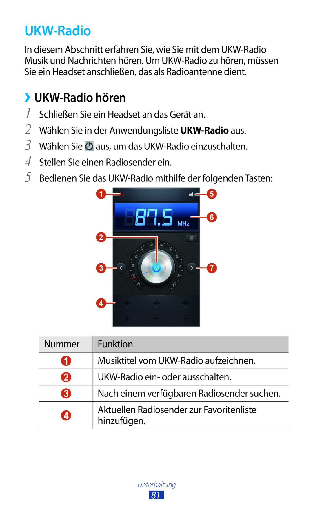 Samsung GT-I8160OKATPL, GT-I8160ZWADBT, GT-I8160OKAEPL ››UKW-Radio hören, Schließen Sie ein Headset an das Gerät an 