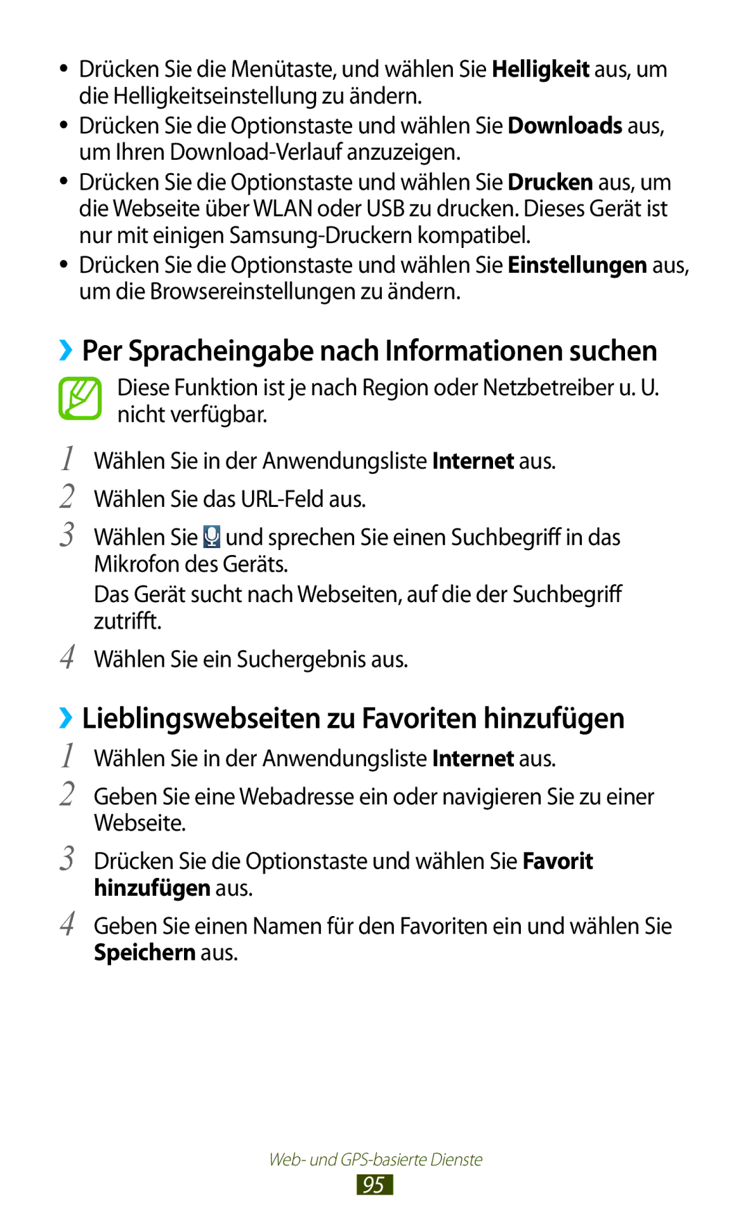 Samsung GT-I8160OKAOPT, GT-I8160ZWADBT, GT-I8160OKAEPL manual ››Lieblingswebseiten zu Favoriten hinzufügen, Speichern aus 