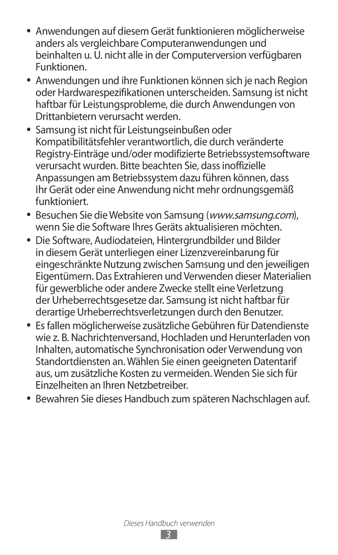 Samsung GT-I8160OKATUR, GT-I8160ZWADBT, GT-I8160OKAEPL manual Bewahren Sie dieses Handbuch zum späteren Nachschlagen auf 