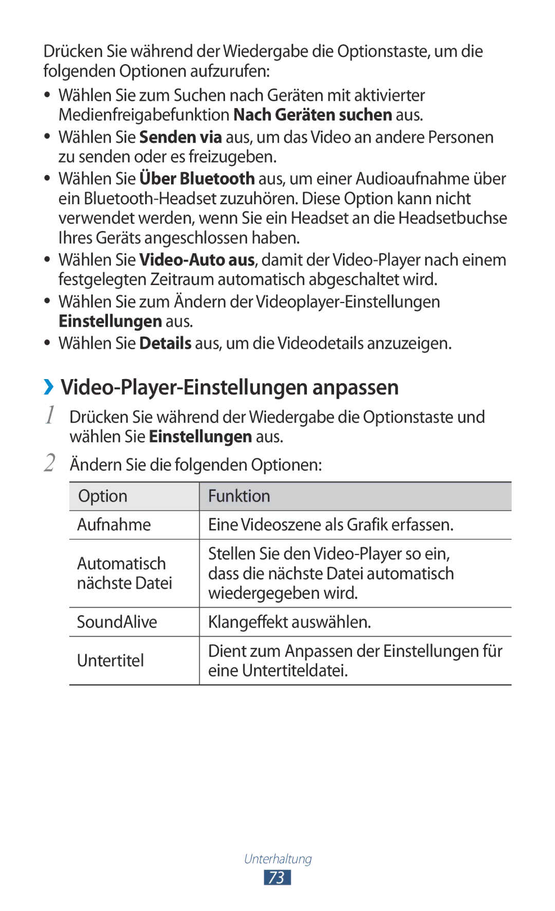 Samsung GT-I8160OKAEPL, GT-I8160ZWADBT, GT-I8160OKAXEO manual ››Video-Player-Einstellungen anpassen, Eine Untertiteldatei 