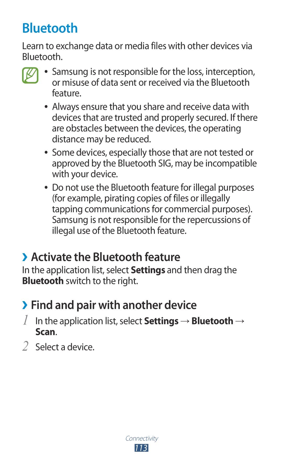 Samsung GT-I8160OKAHUI, GT-I8160ZWADBT ››Activate the Bluetooth feature, ››Find and pair with another device, Scan 