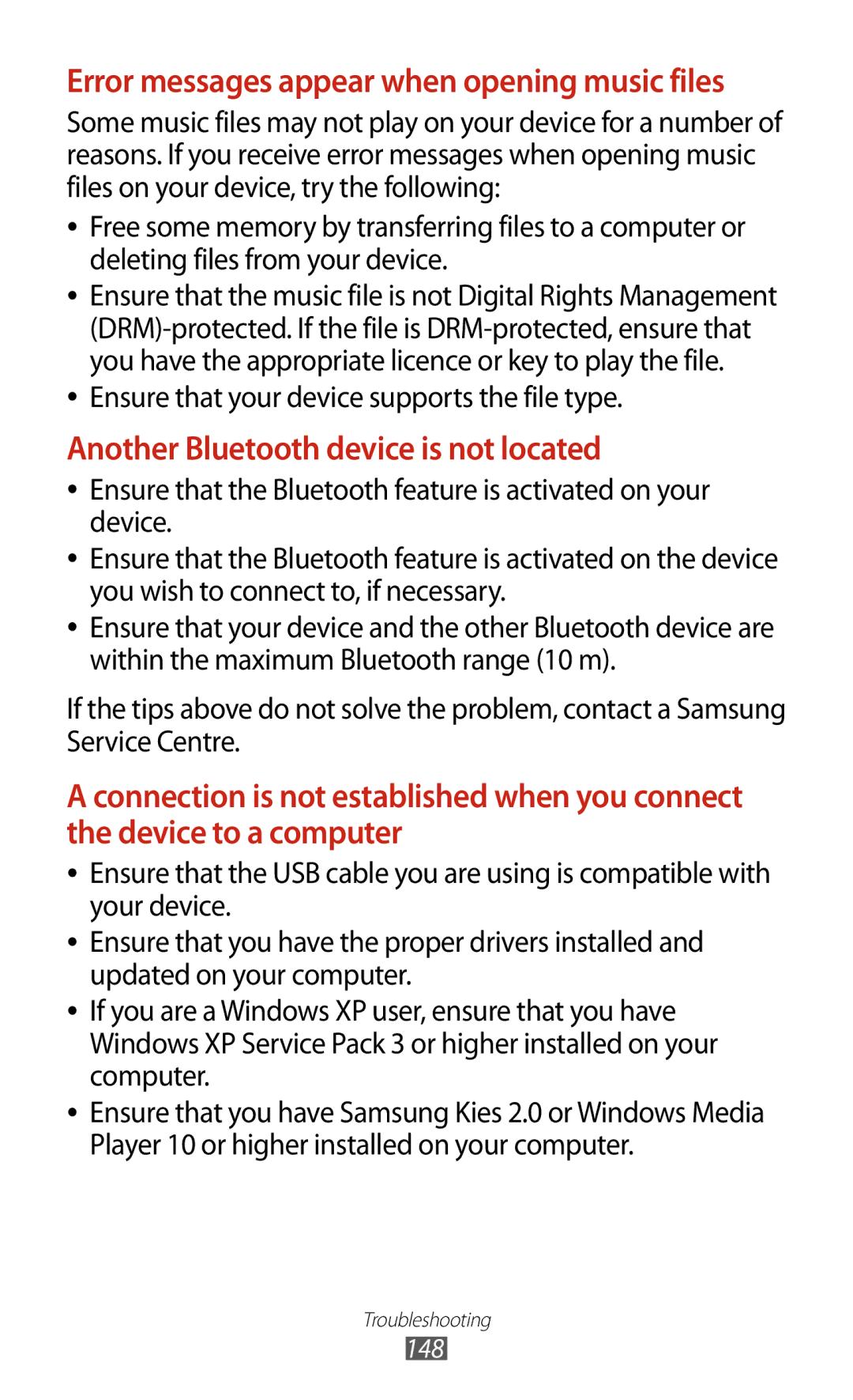 Samsung GT-I8160OKAEUR, GT-I8160ZWADBT, GT-I8160OKAEPL, GT-I8160OKAXEO manual Another Bluetooth device is not located 