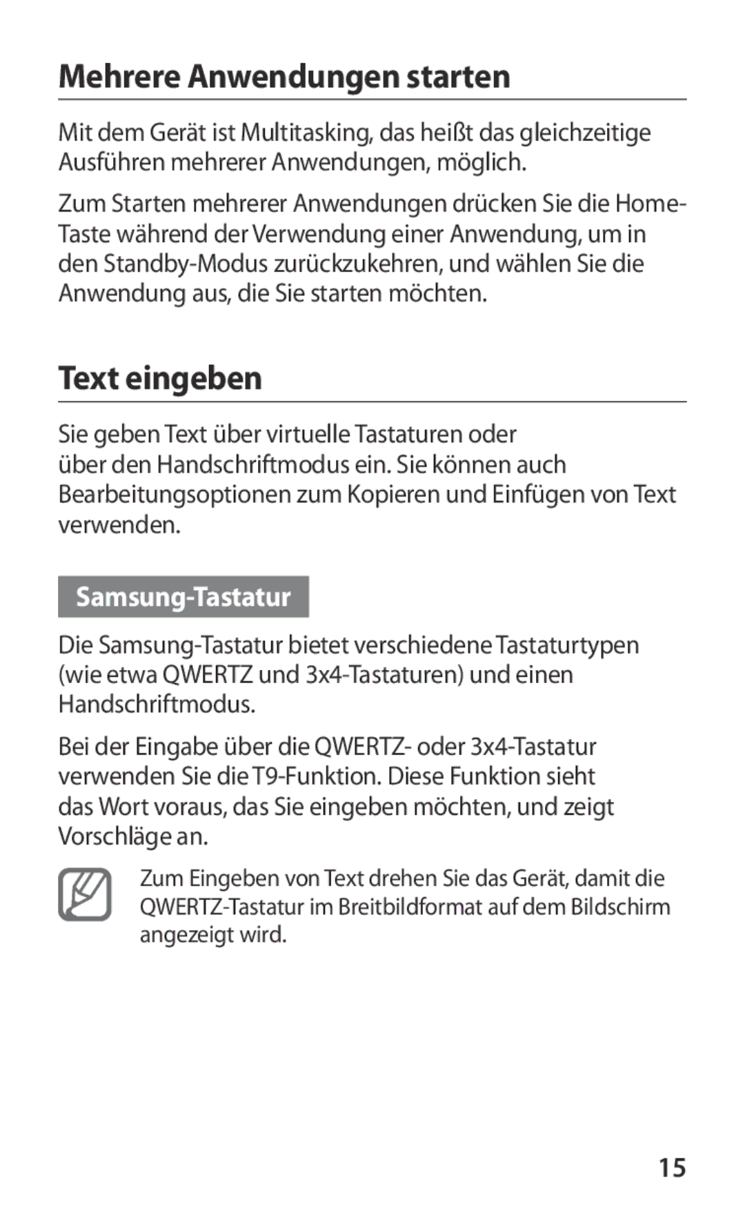 Samsung GT-I8160ZWAEPL, GT-I8160ZWADBT, GT-I8160OKAEPL manual Mehrere Anwendungen starten, Text eingeben, Samsung-Tastatur 