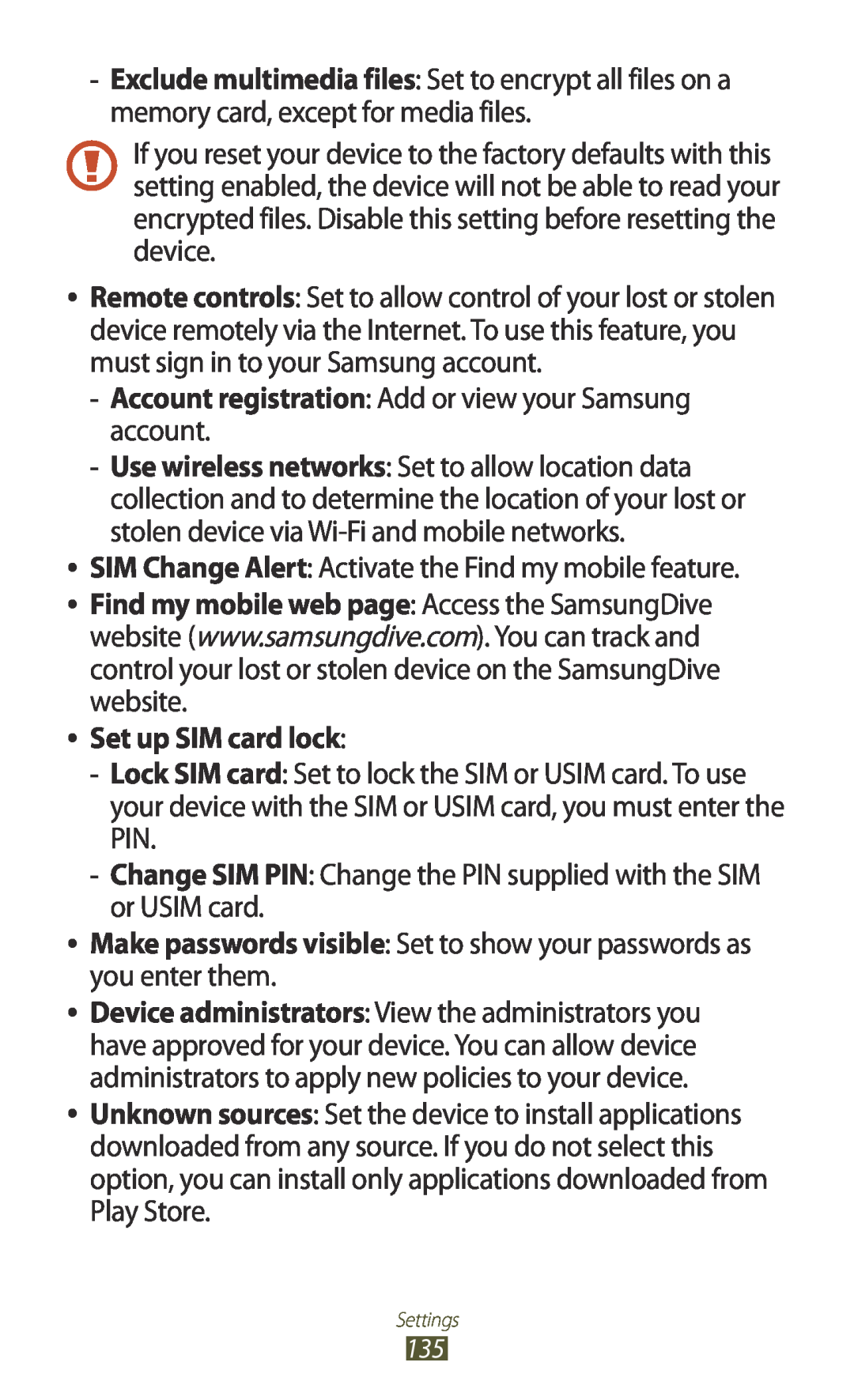 Samsung GT-I8160ZWAEPL manual Set up SIM card lock, Make passwords visible Set to show your passwords as you enter them 
