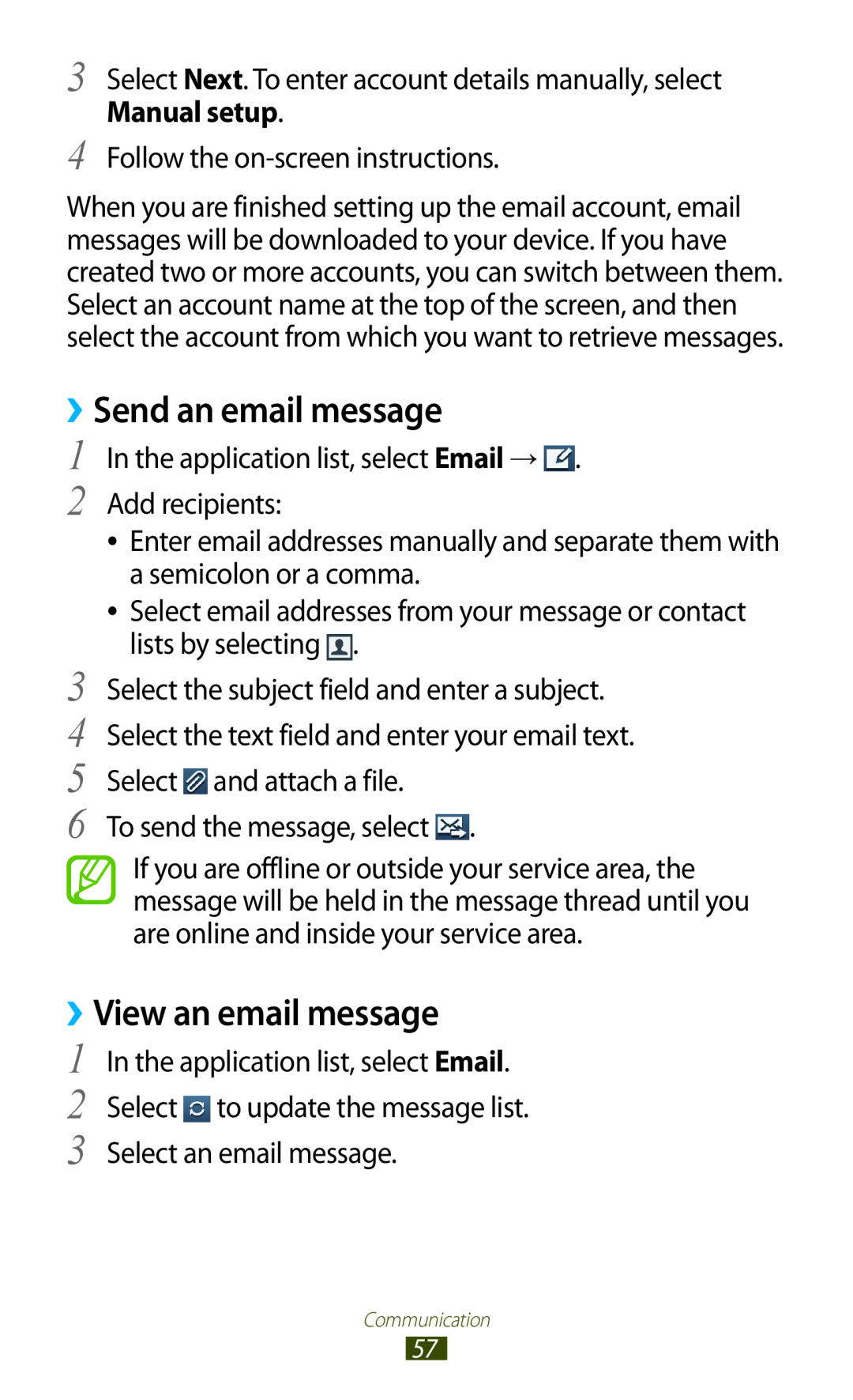 Samsung GT-I8160OKATPL, GT-I8160ZWADBT, GT-I8160OKAEPL, GT-I8160OKAXEO manual ››Send an email message, ››View an email message 