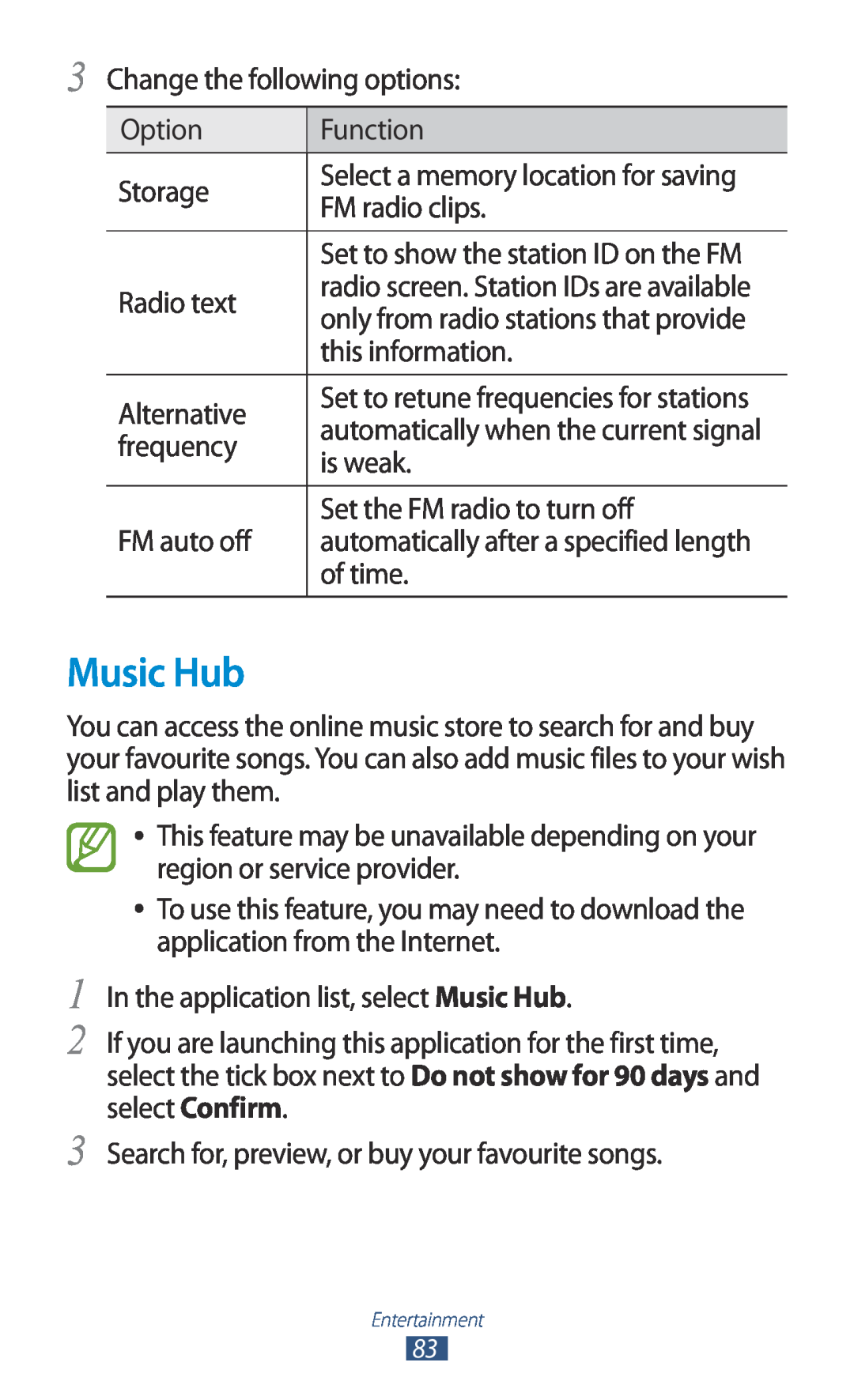 Samsung GT-I8160OKAPRT manual Music Hub, radio screen. Station IDs are available, Set to retune frequencies for stations 