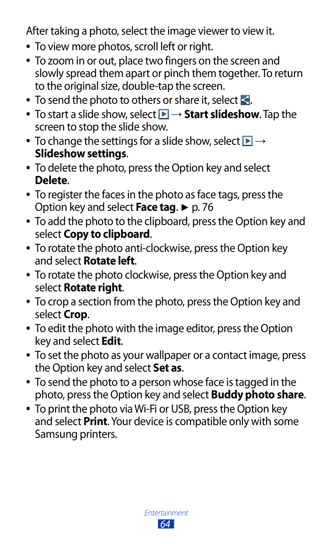 Samsung GT2I8160OKATMZ, GT-I8160ZWADBT, GT-I8160OKAEPL, GT-I8160OKAXEO manual To send the photo to others or share it, select 