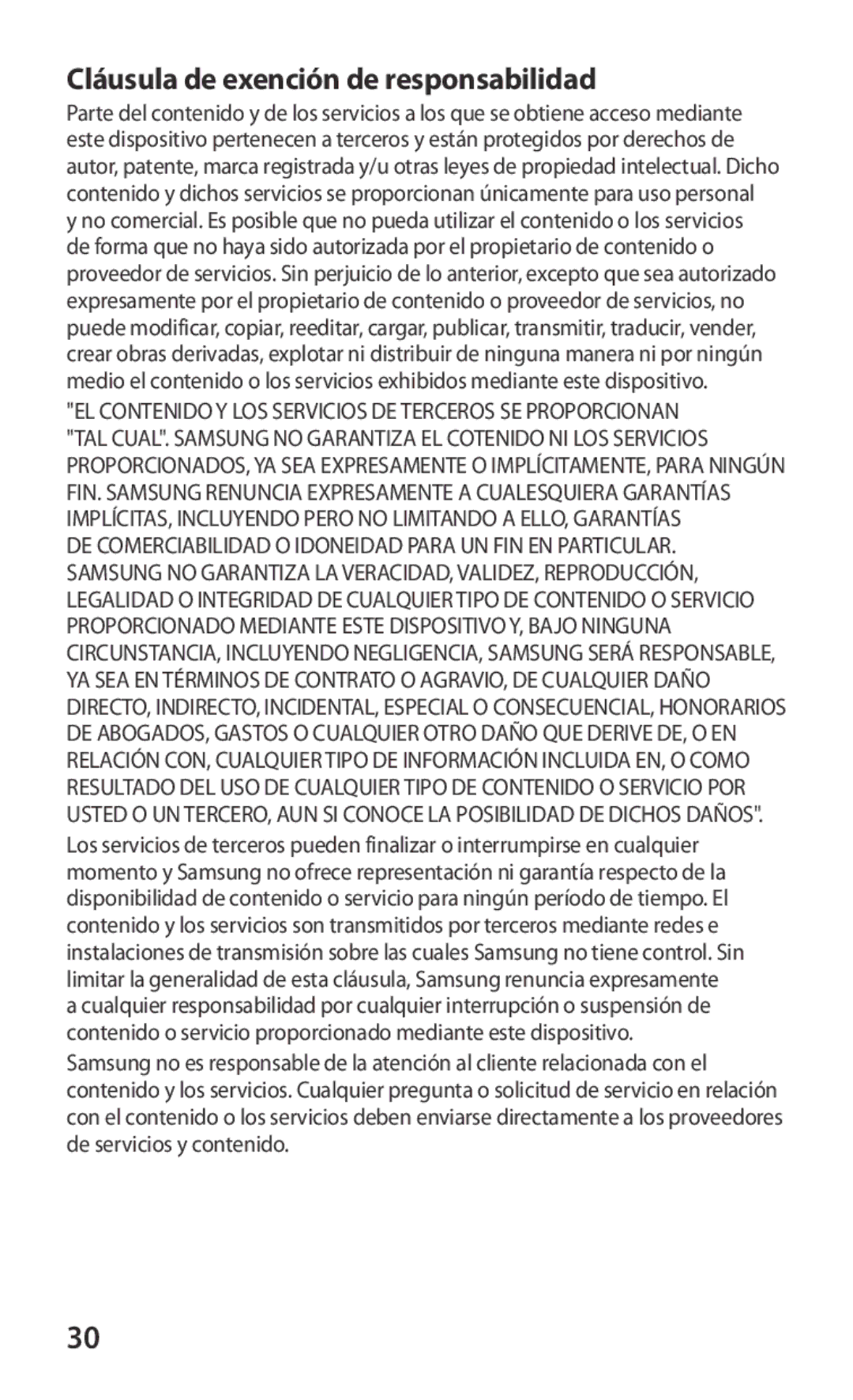 Samsung GT-I8160OKAYOG, GT-I8160ZWADBT, GT-I8160OKAXEO, GT-I8160ZWAITV manual Cláusula de exención de responsabilidad 