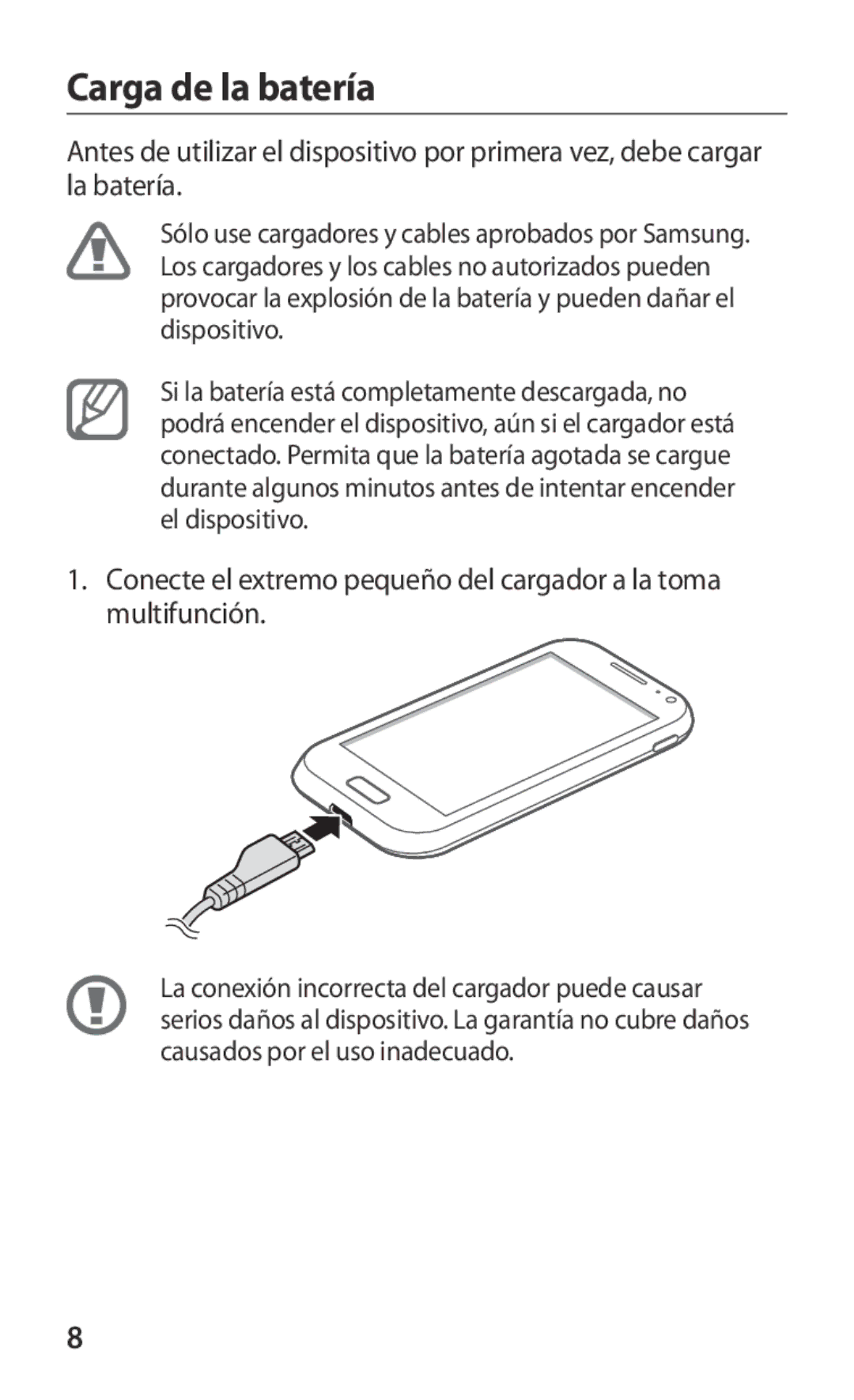 Samsung GT-I8160OKAXEC, GT-I8160ZWADBT, GT-I8160OKAXEO, GT-I8160ZWAITV, GT-I8160ZWAXEO, GT-I8160ZWZMWD Carga de la batería 