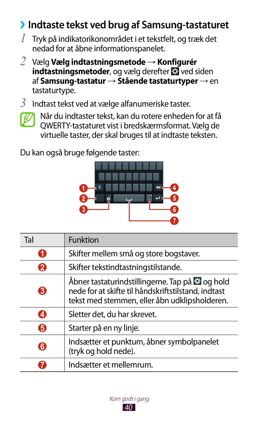 Samsung GT-I8160ZWANEE ››Indtaste tekst ved brug af Samsung-tastaturet, Indtast tekst ved at vælge alfanumeriske taster 