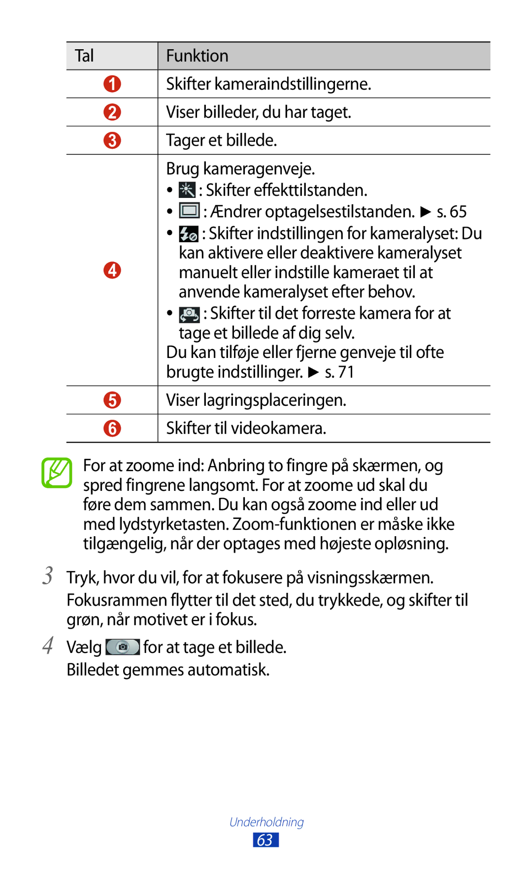 Samsung GT-I8160OKANEE, GT-I8160ZWANEE manual Ændrer optagelsestilstanden. s 