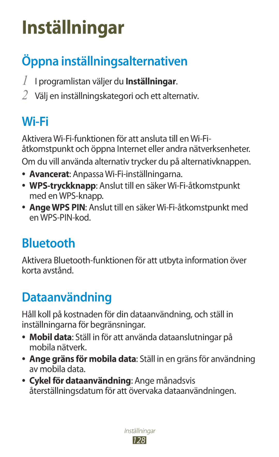 Samsung GT-I8160ZWANEE, GT-I8160OKANEE manual Öppna inställningsalternativen, Dataanvändning 