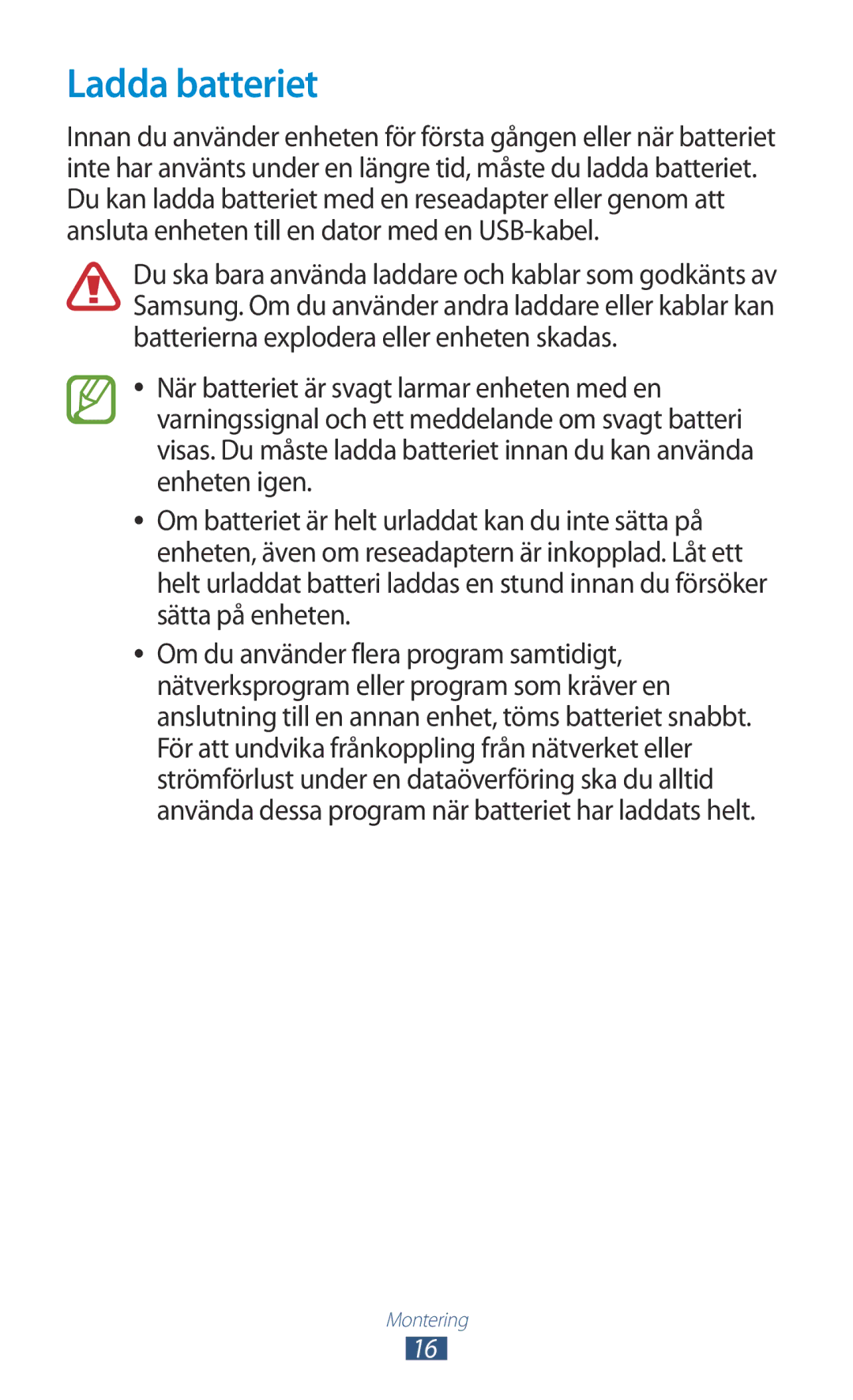 Samsung GT-I8160ZWANEE, GT-I8160OKANEE manual Ladda batteriet 