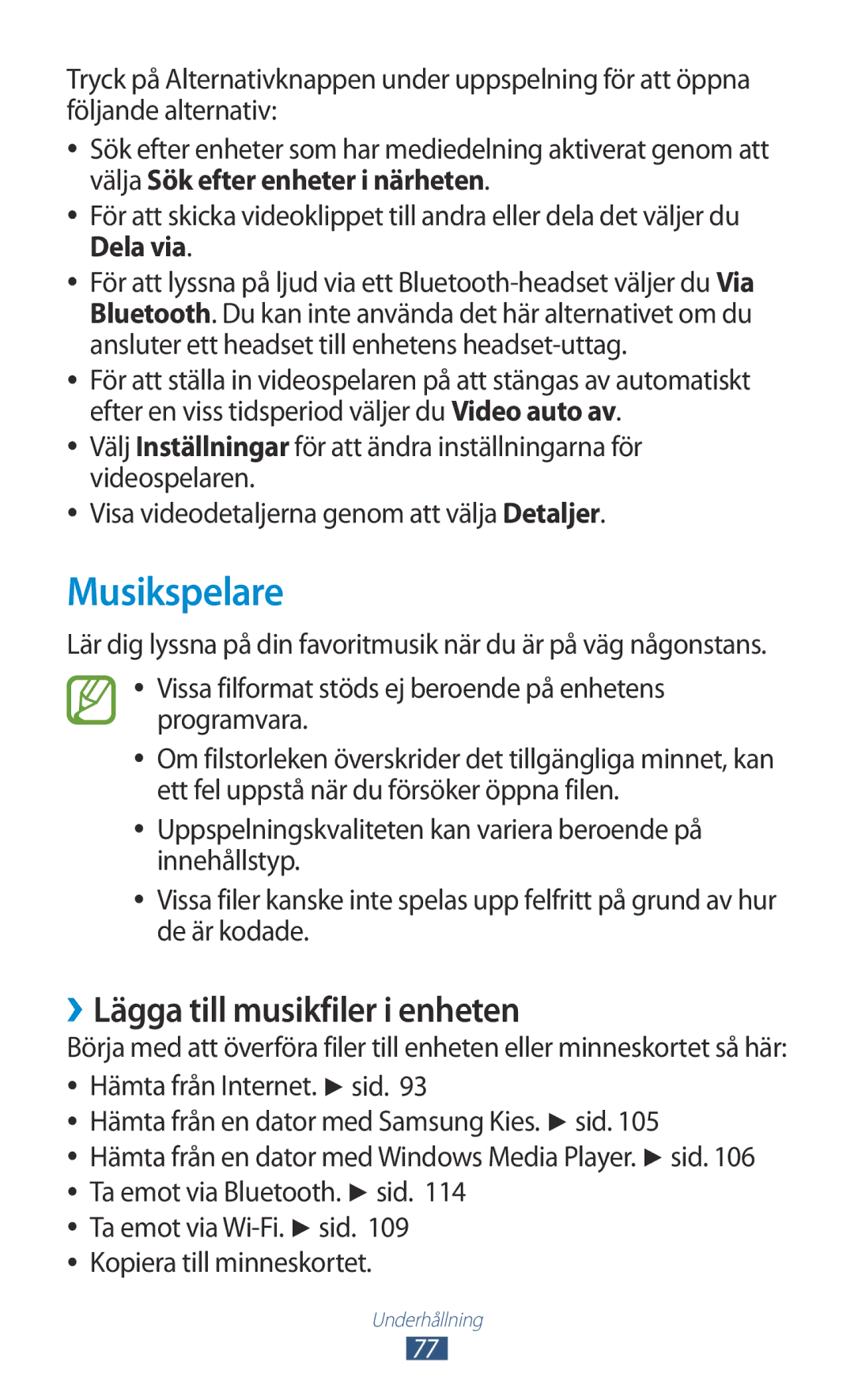 Samsung GT-I8160OKANEE, GT-I8160ZWANEE manual Musikspelare, ››Lägga till musikfiler i enheten 