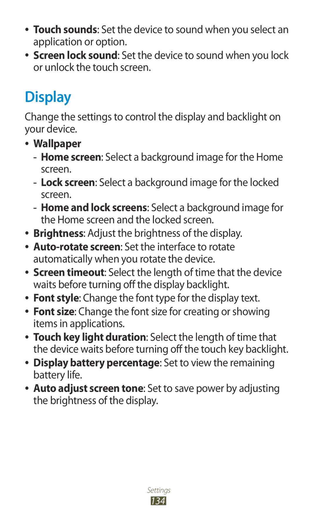 Samsung GT-I8160OKPNRJ, GT-I8160ZWPDBT, GT-I8160OKPEPL, GT-I8160OKPDBT, GT-I8160OKPVIA, GT-I8160ZWPVIA manual Display, Wallpaper 