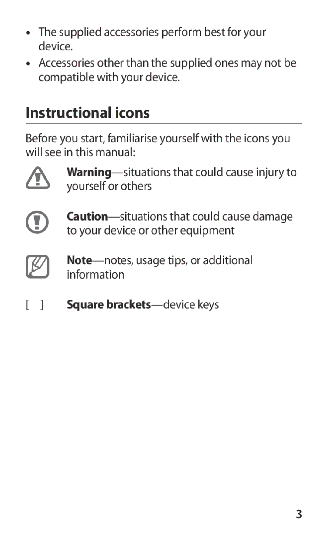 Samsung GT-I8160OKPVIA, GT-I8160ZWPDBT, GT-I8160OKPEPL, GT-I8160OKPDBT, GT-I8160ZWPVIA, GT-I8160ZWPEPL Instructional icons 