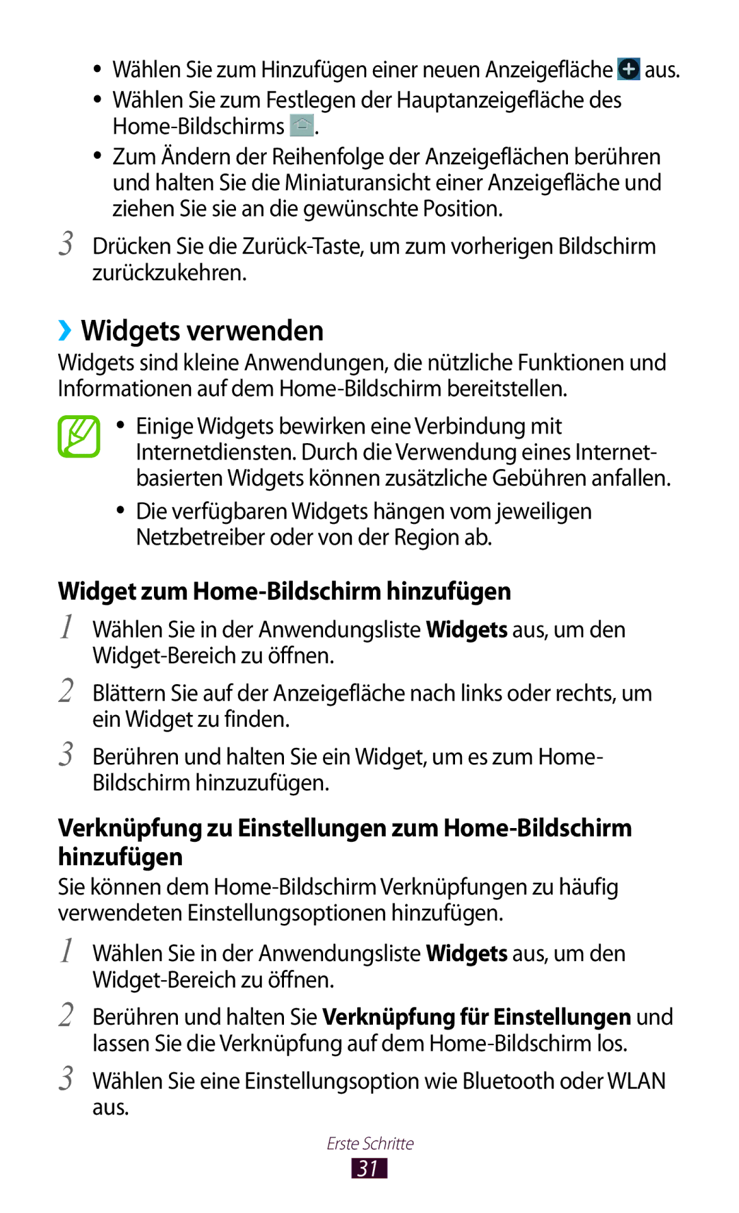 Samsung GT-I8160OKPEPL, GT-I8160ZWPDBT, GT-I8160OKPDBT manual ››Widgets verwenden, Widget zum Home-Bildschirm hinzufügen 