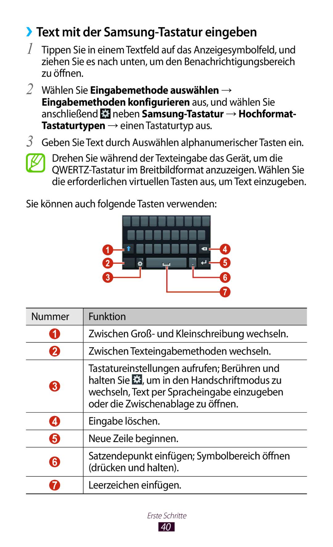 Samsung GT-I8160ZWPVIA, GT-I8160ZWPDBT, GT-I8160OKPEPL, GT-I8160OKPDBT manual ››Text mit der Samsung-Tastatur eingeben 