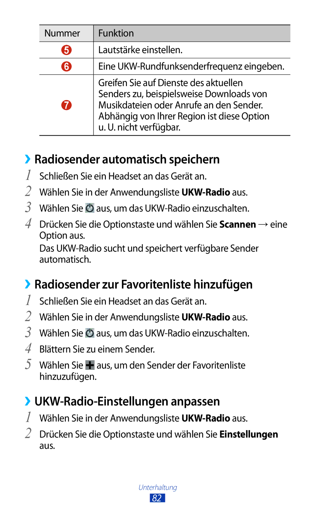 Samsung GT-I8160ZWPVIA, GT-I8160ZWPDBT ››Radiosender automatisch speichern, ››Radiosender zur Favoritenliste hinzufügen 