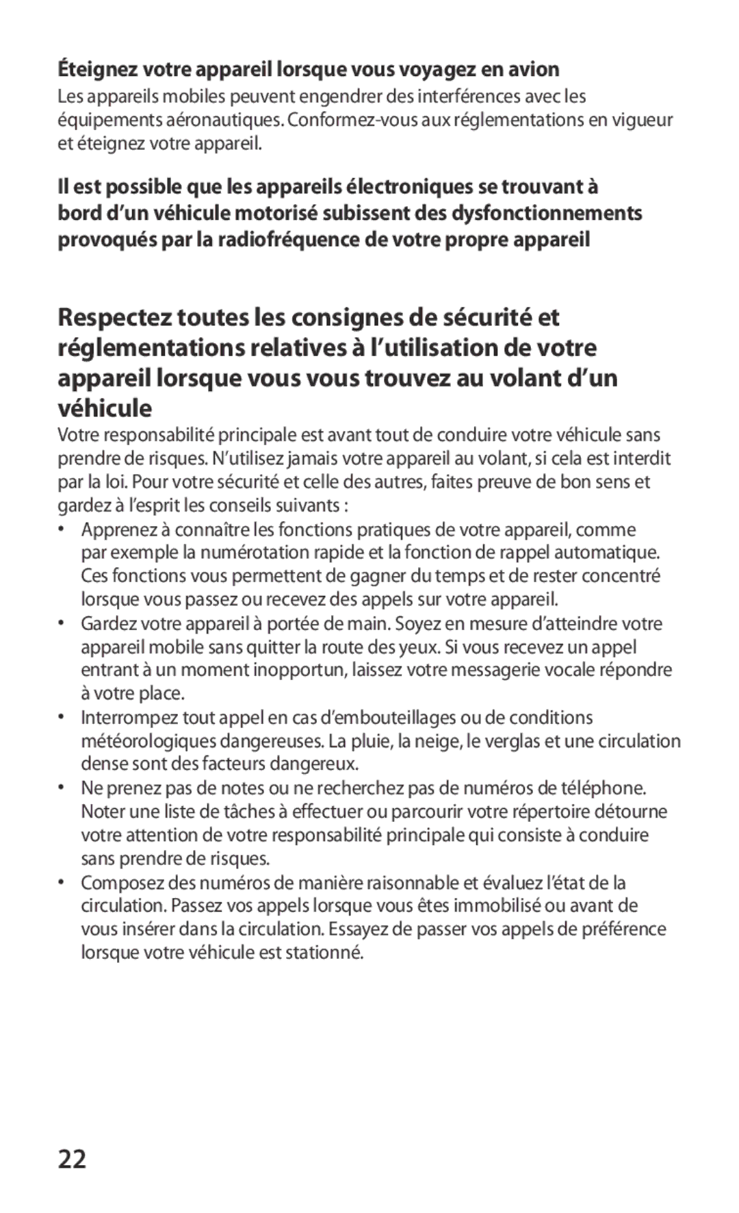 Samsung GT-I8160OKAGBL, GT-I8160ZWZGBL, GT-I8160ZWAGBL, GT2I8160ZWAVVT Éteignez votre appareil lorsque vous voyagez en avion 