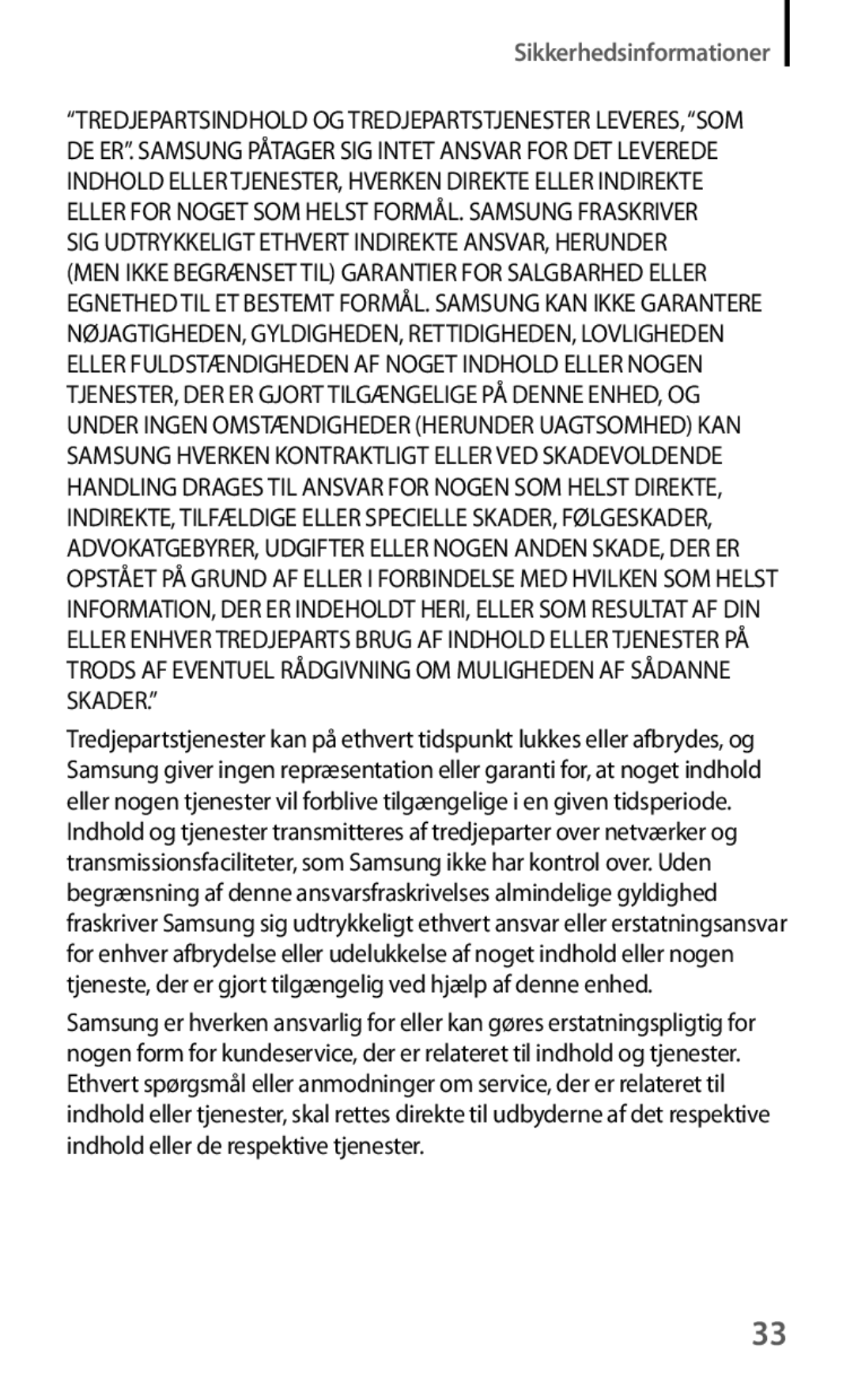 Samsung GT-I8190ZNNNEE, GT-I8190GRNNEE, GT-I8190MBNNEE, GT-I8190OKNNEE, GT-I8190RWNNEE, GT-I8190TANNEE Sikkerhedsinformationer 