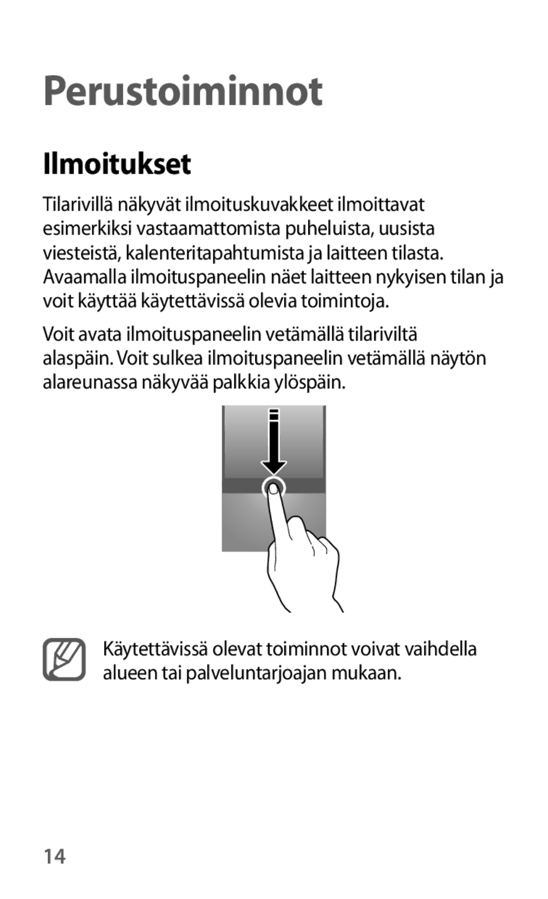 Samsung GT-I8190OKNNEE, GT-I8190GRNNEE, GT-I8190MBNNEE, GT-I8190ZNNNEE, GT-I8190RWNNEE manual Perustoiminnot, Ilmoitukset 