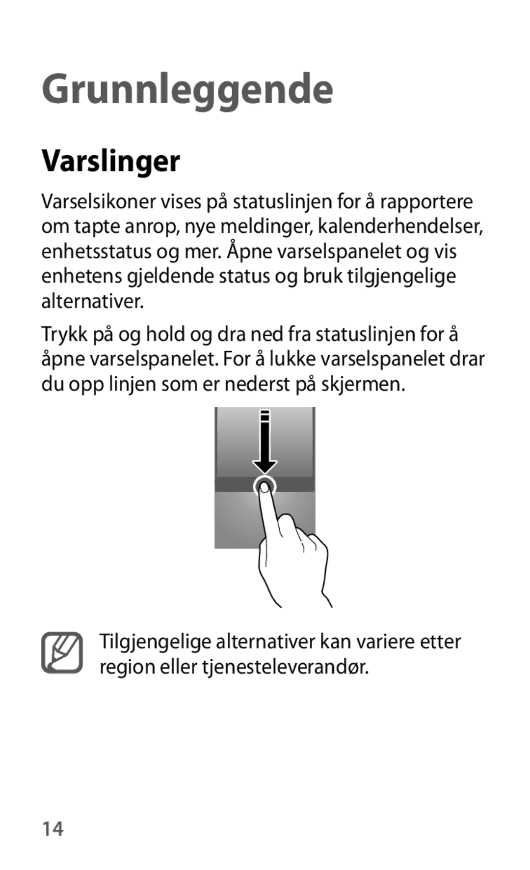 Samsung GT-I8190OKNNEE, GT-I8190GRNNEE, GT-I8190MBNNEE, GT-I8190ZNNNEE, GT-I8190RWNNEE manual Grunnleggende, Varslinger 